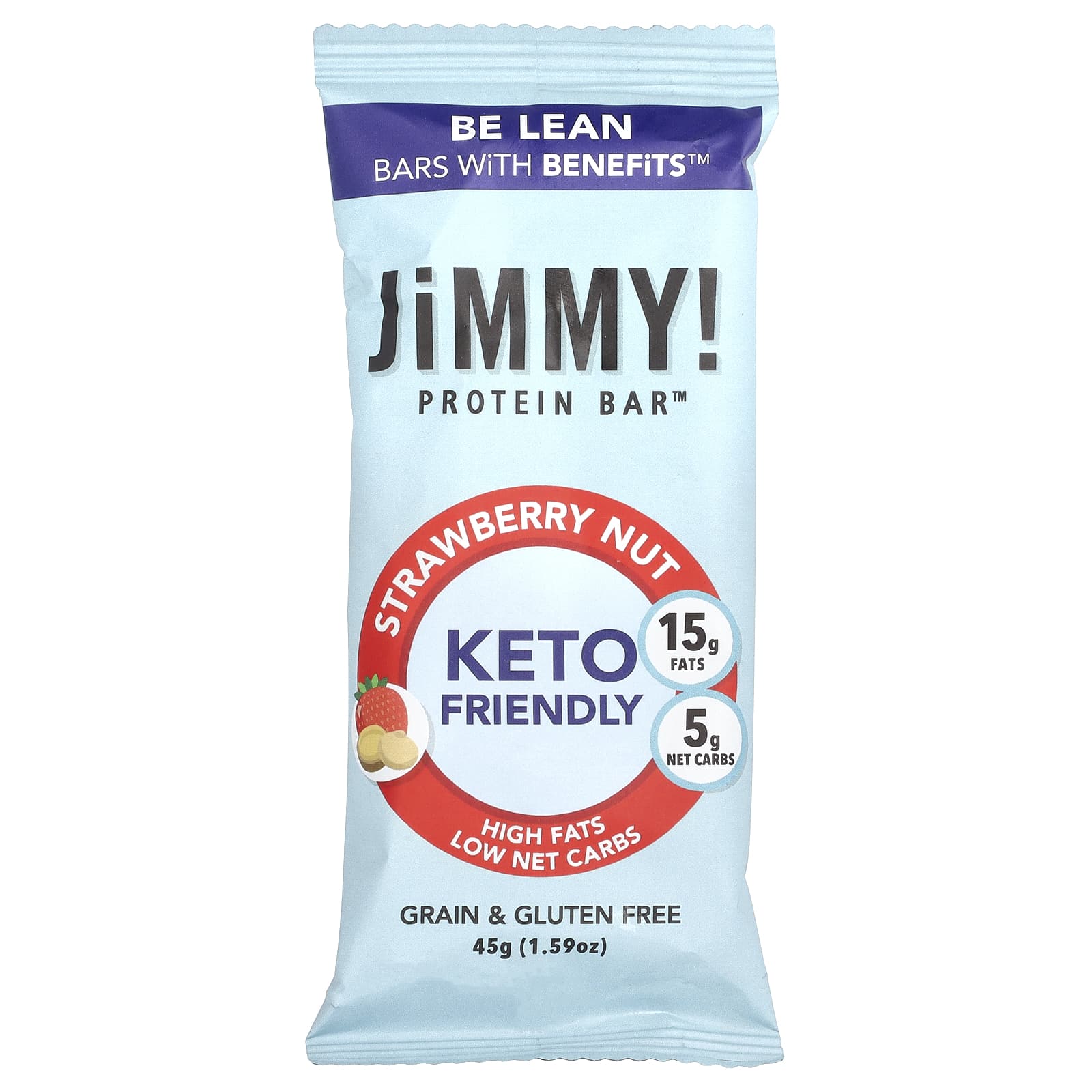 JiMMY!, Be Lean Bars With Benefits, клубника и орех, 12 протеиновых батончиков, 45 г (1,59 унции)