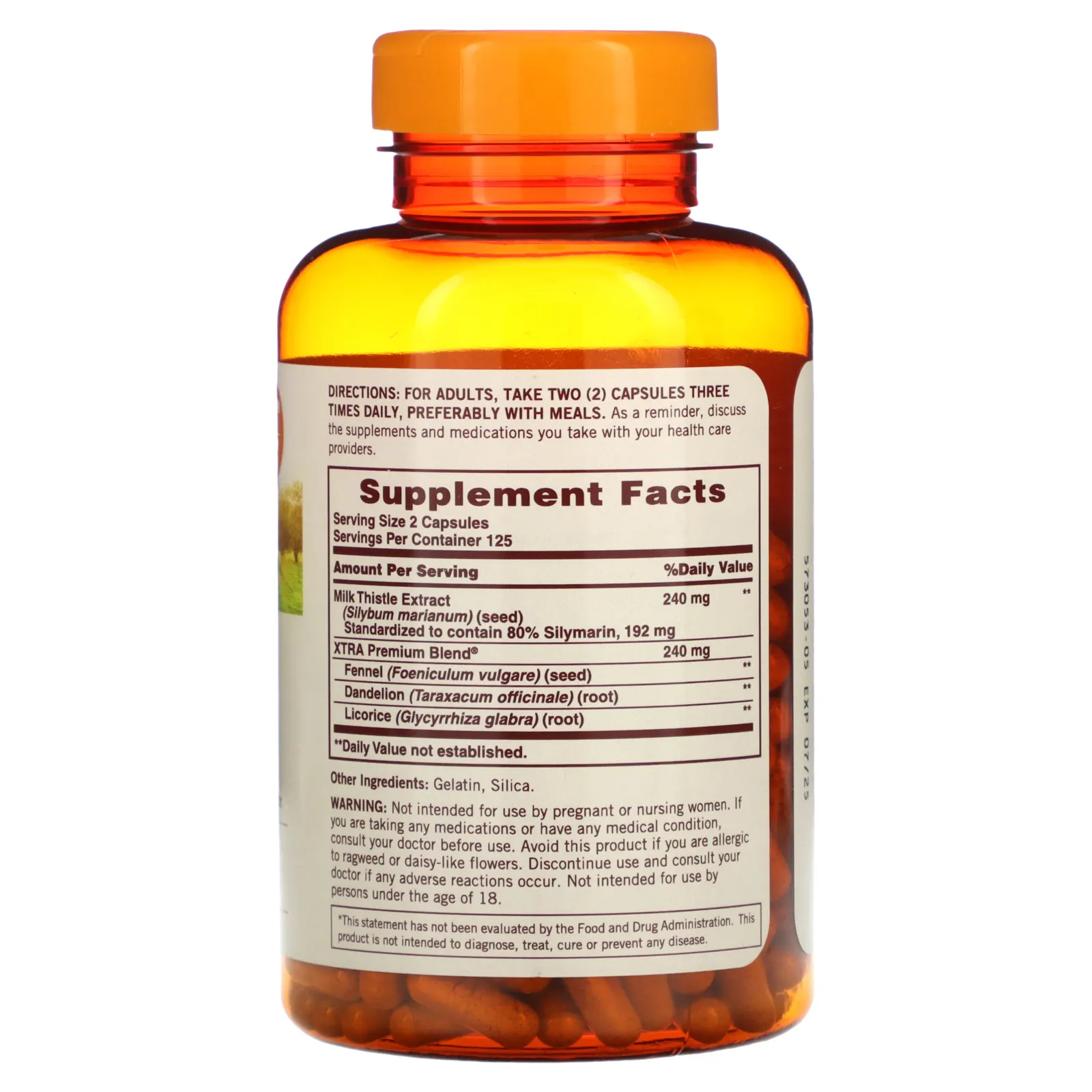 Sundown Naturals, стандартизованный расторопша, 240 мг, 250 капсул (120 мг в 1 капсуле)