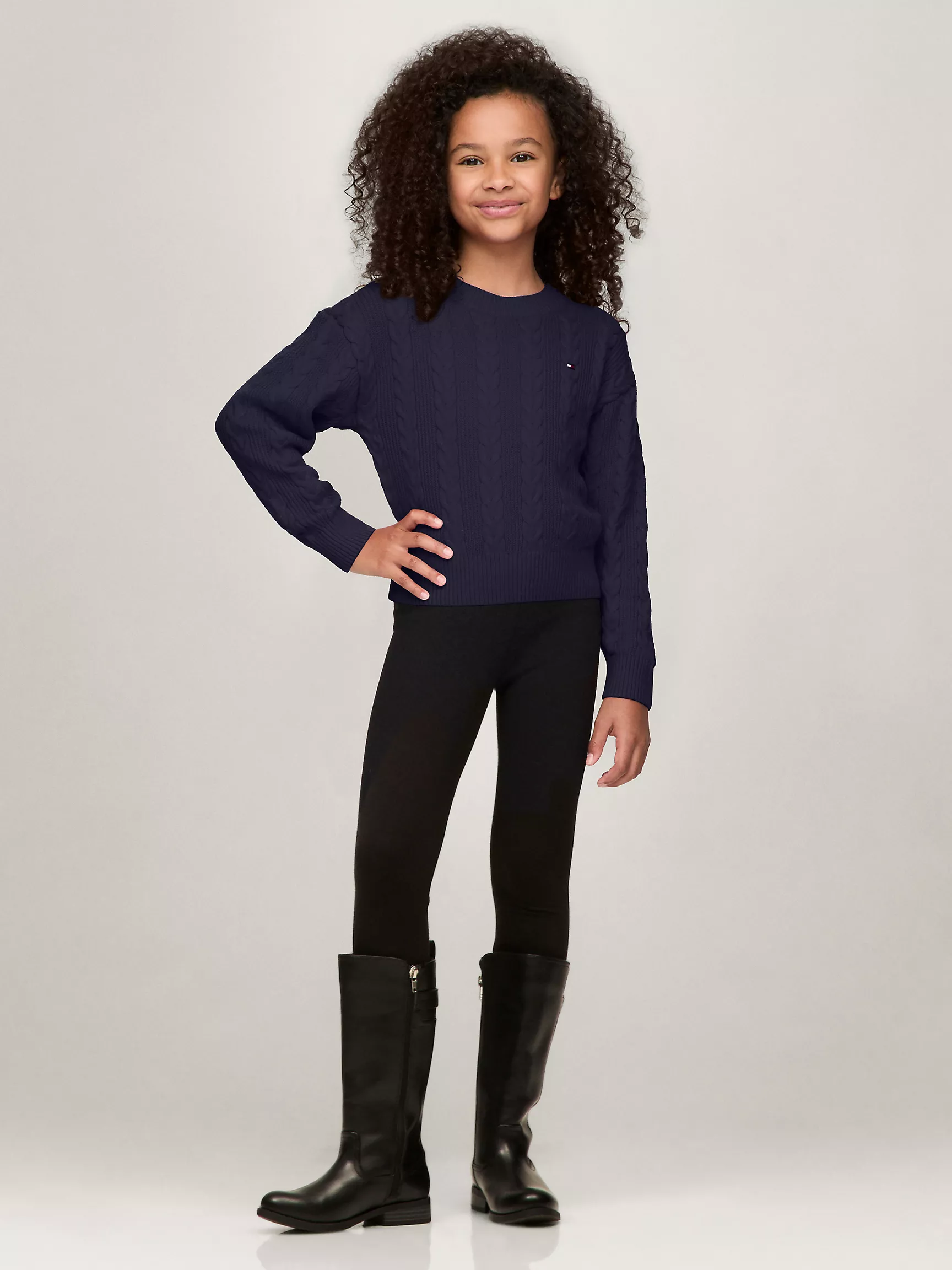 Свитер для девочки Tommy Hilfiger, Детский вязаный свитер с узором "косы" и круглым вырезом