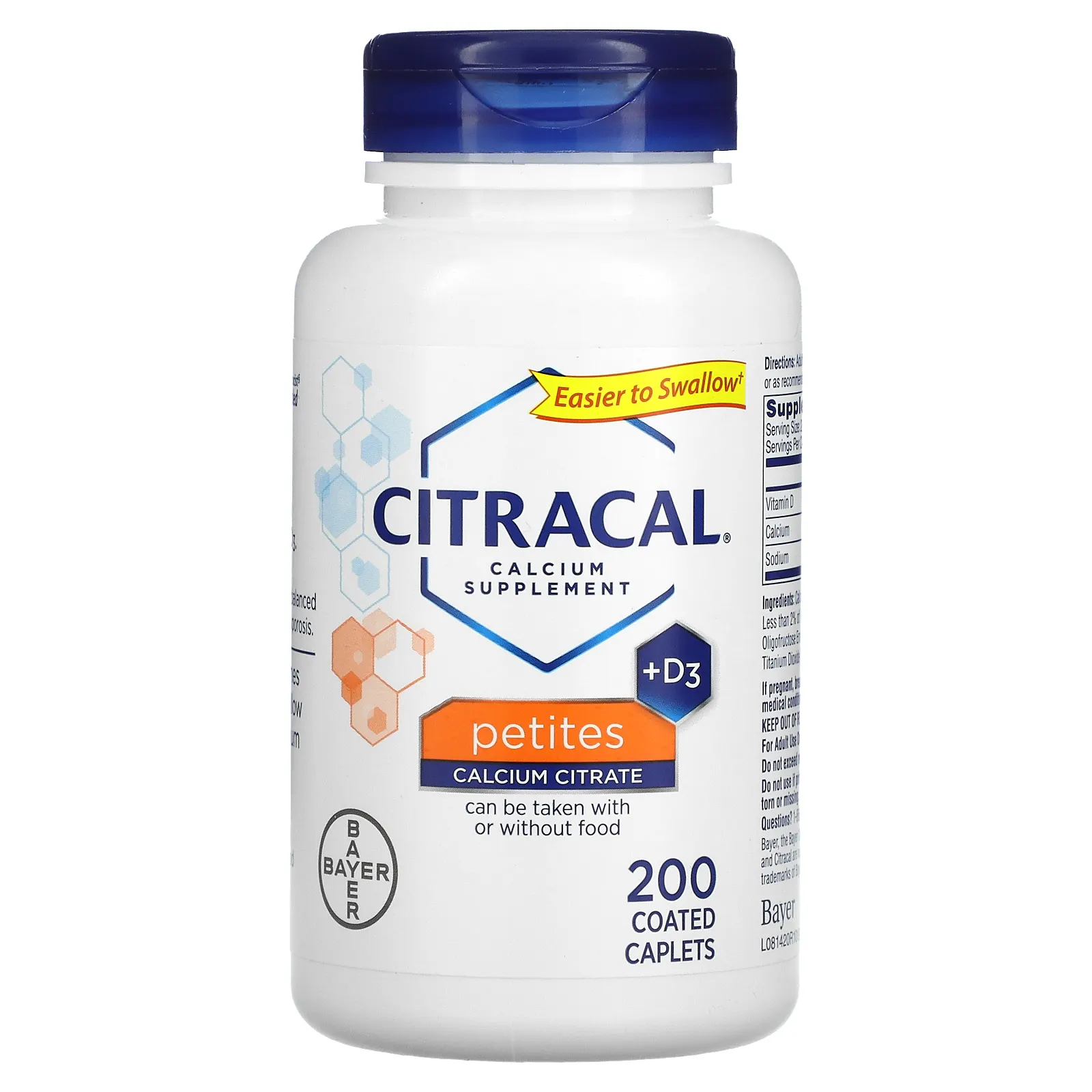 Citracal, Кальциевая добавка + D3, маленькие таблетки, 200 капсуловидных таблеток в оболочке