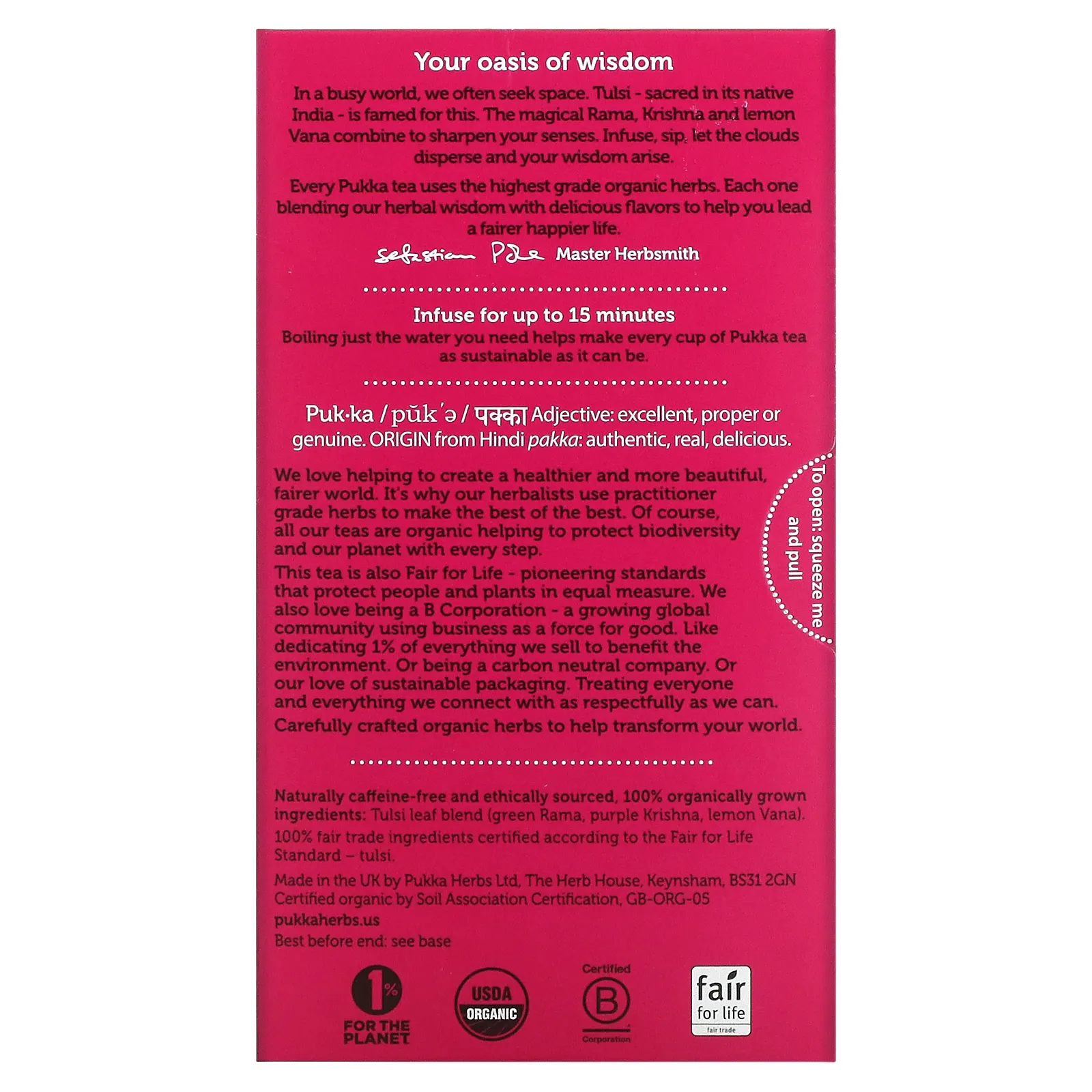 Pukka Herbs, Органический травяной чай, тулси ясность, без кофеина, 20 пакетиков, 36 г (1,27 унции)