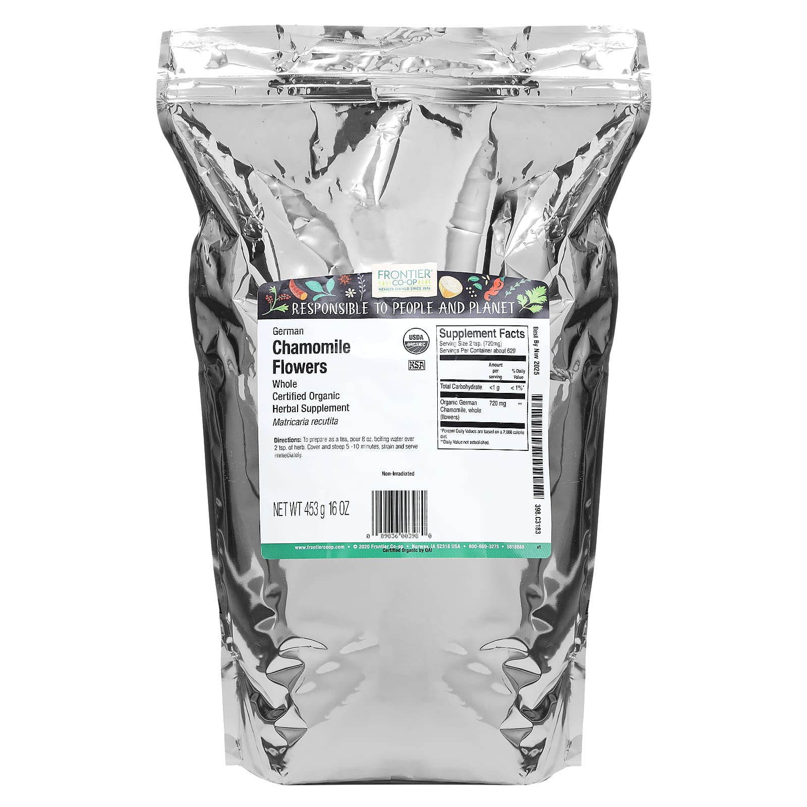 Frontier Co-op, цельные цветки органической немецкой ромашки, 453 г (16 унций)