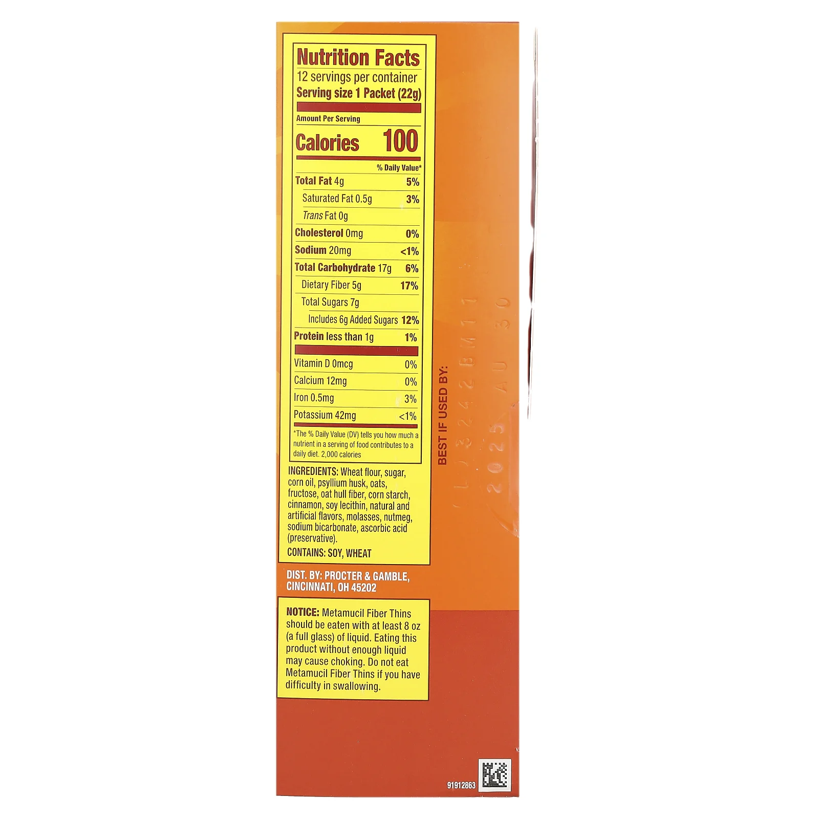 Metamucil, Fiber Thins, корица, 12 пакетиков по 22 г (0,77 унции)