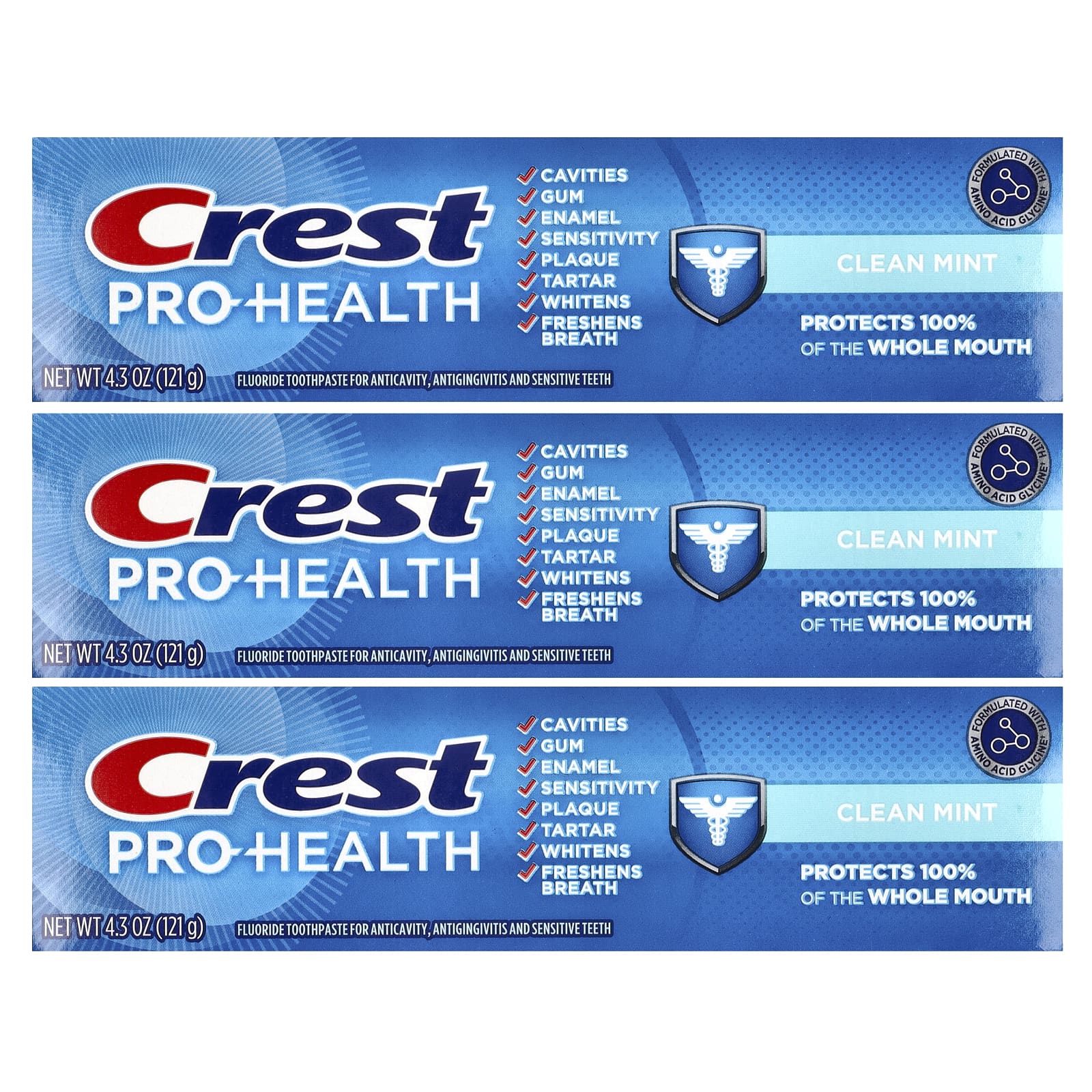 Crest, Pro-Health, зубная паста с фторидом, чистая мята, 3 тюбика по 121 г (4,3 унции)