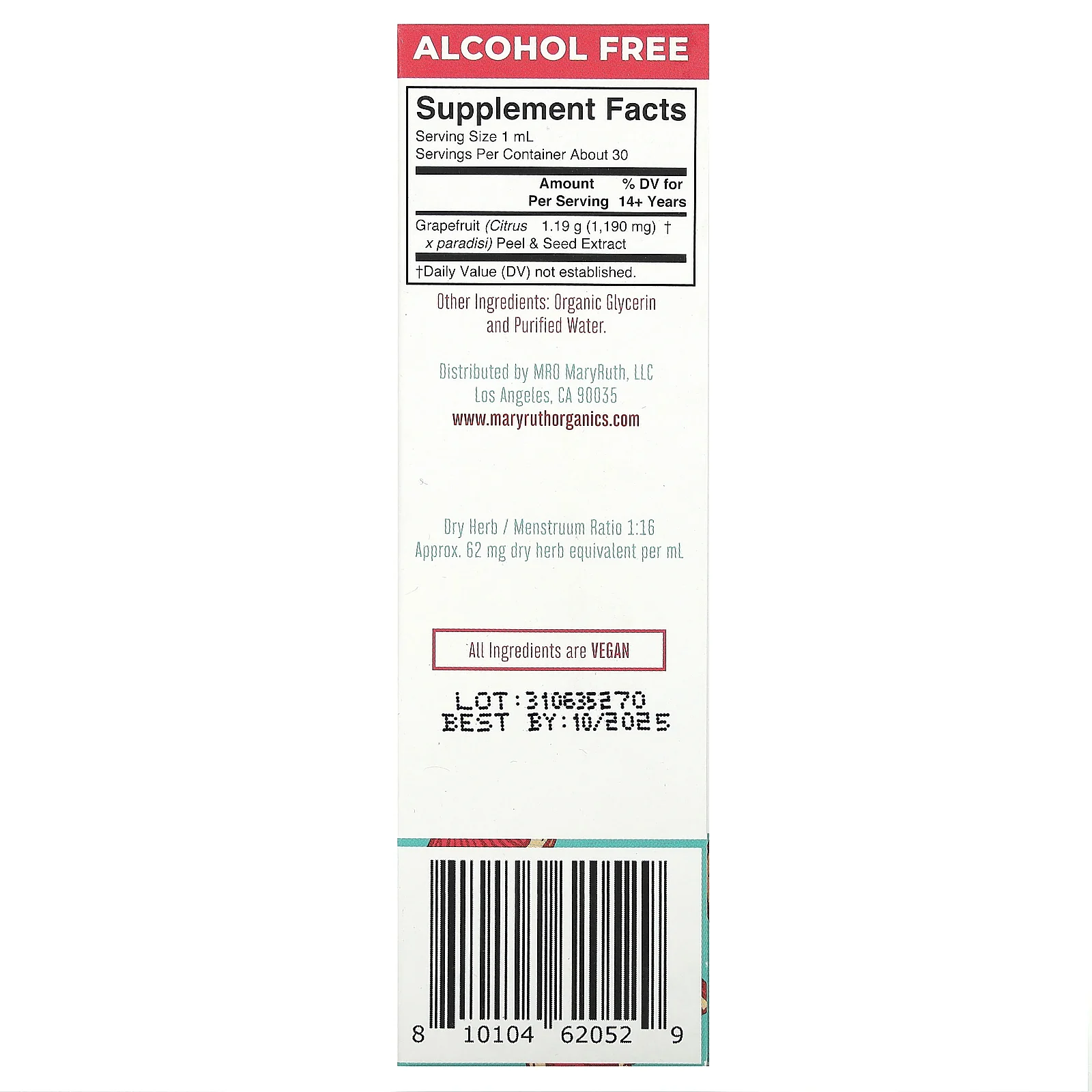 MaryRuth's, жидкий экстракт косточек грейпфрута, без спирта, 1190 мг, 30 мл (1 жидк. унция)
