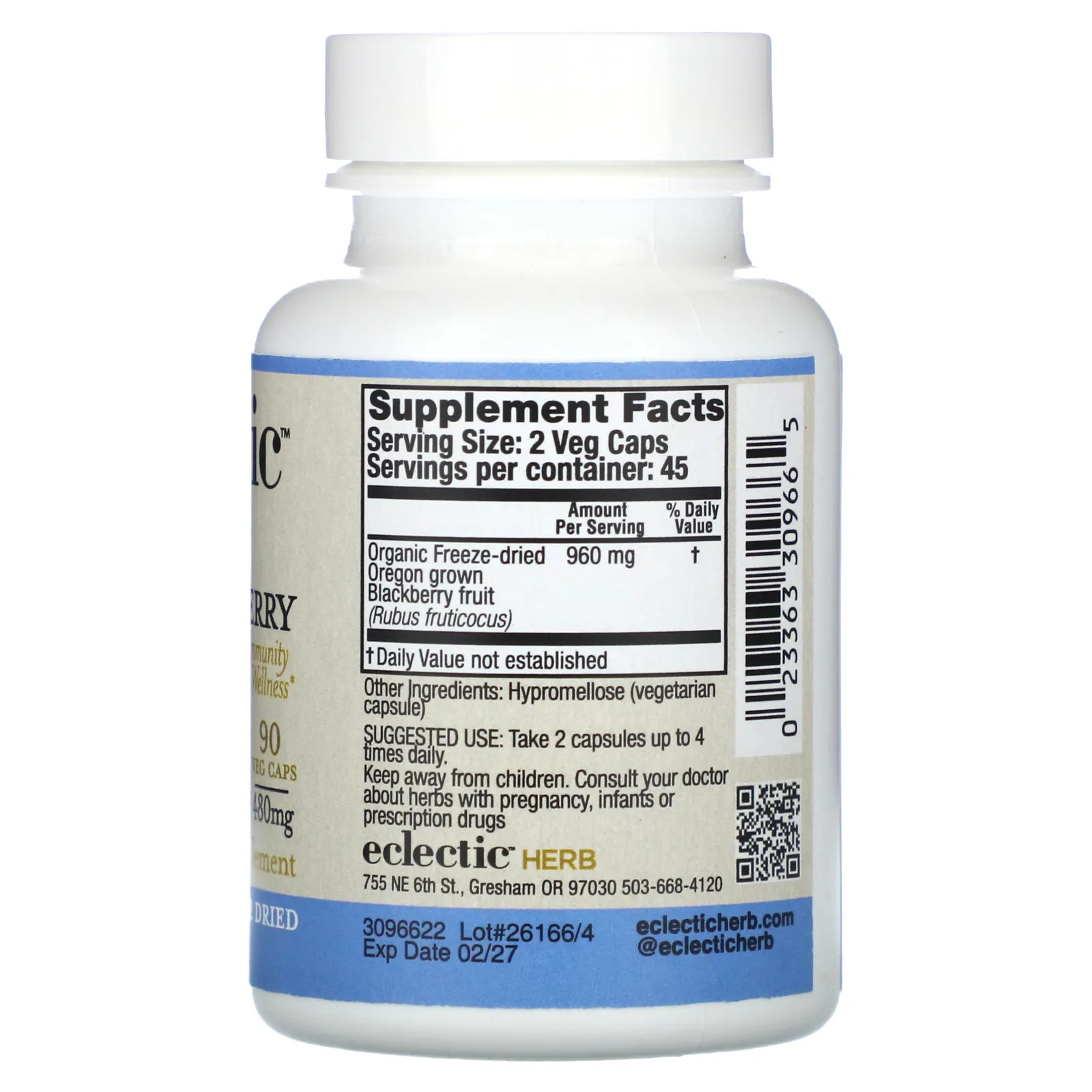 Eclectic Herb, сублимированная ежевика, 480 мг, 90 растительных капсул (240 мг в 1 капсуле)