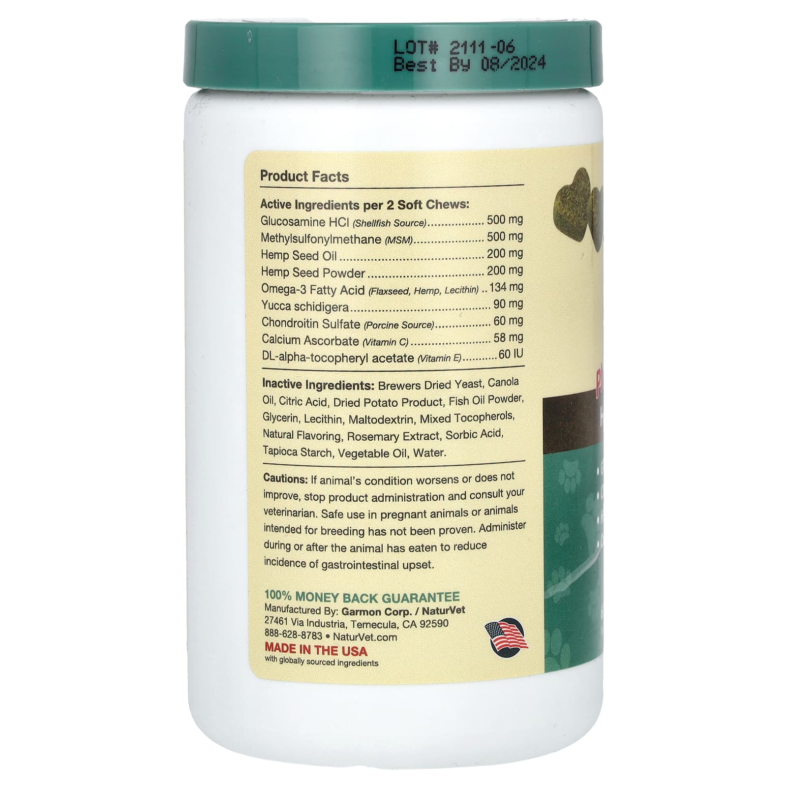 NaturVet, конопля для здоровья суставов, с семенами конопли, для собак, 60 жевательных таблеток, 180 г (6,3 унции)