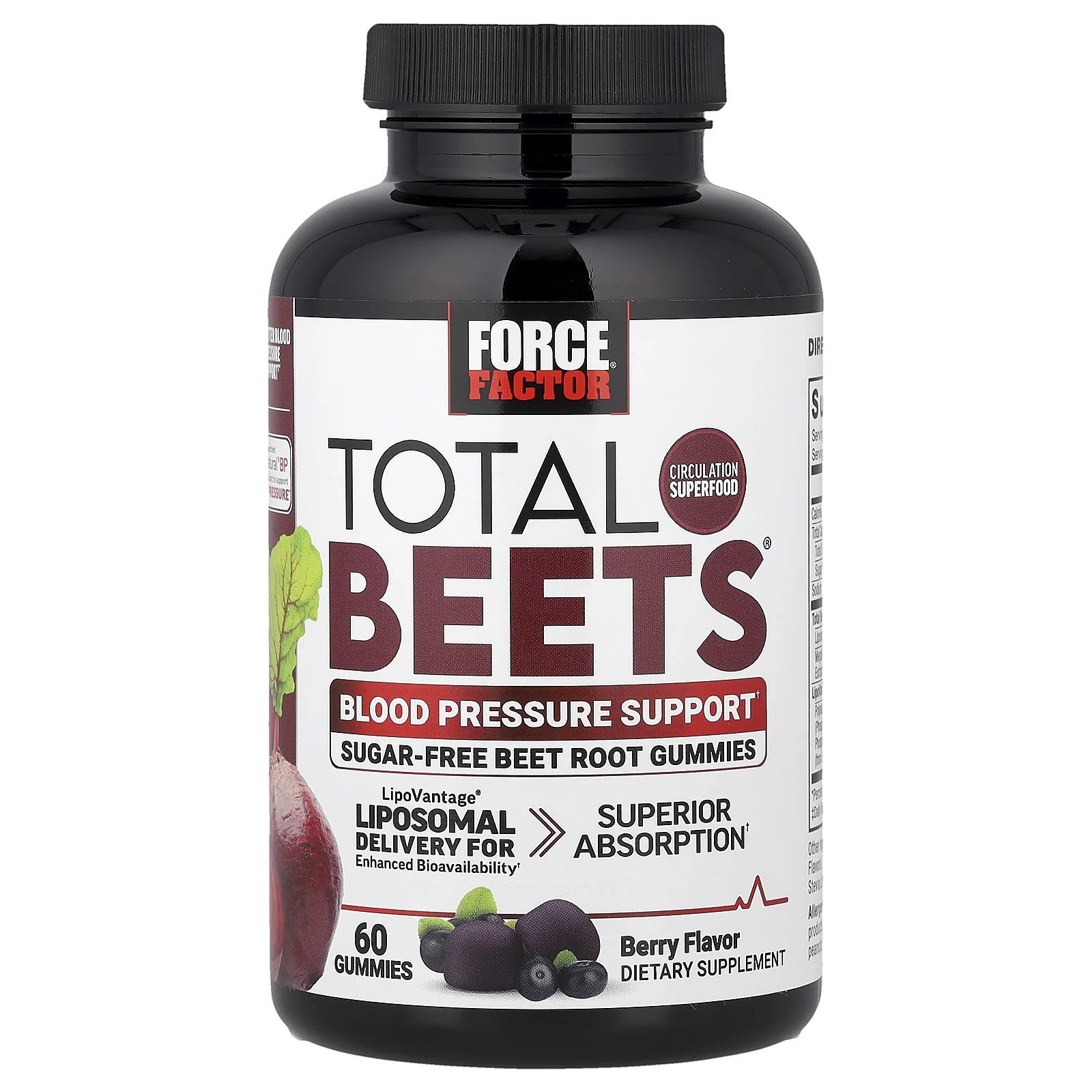 Force Factor, Total Beets®, жевательные таблетки для поддержки артериального давления, со вкусом ягод, 60 жевательных таблеток