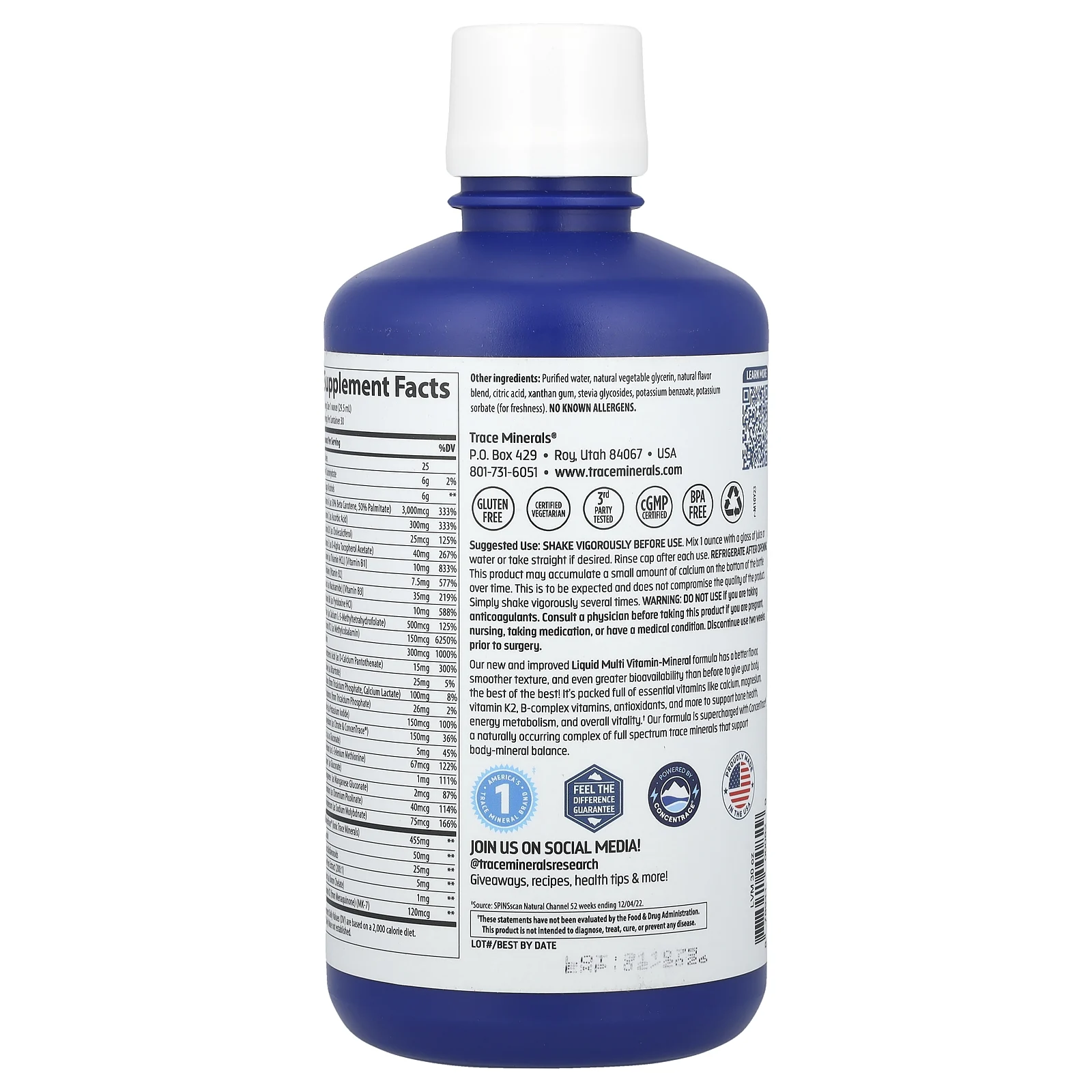 Trace Minerals ®, жидкий мультивитаминный комплекс с витаминами и минералами, для мужчин и женщин, апельсин и манго, 887 мл (30 жидк. унций)