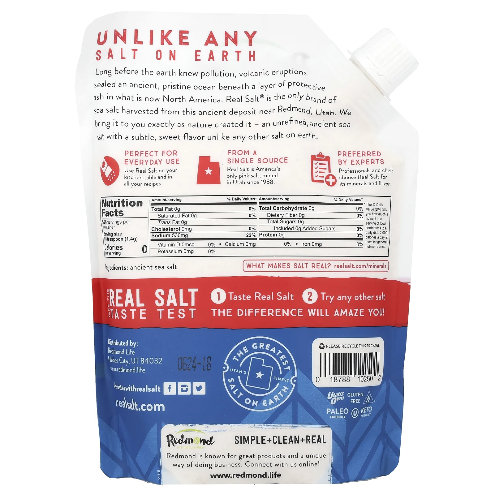 Redmond Trading Company, Real Salt, древняя мелкая морская соль, 737 г (26 унций)