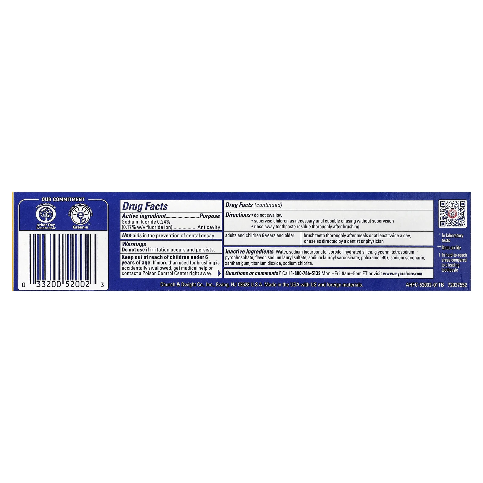 Arm & Hammer, TheraBreath™, освежитель дыхания, зубная паста с фторидом против кариеса, отбеливающая, бодрящая, холодная мята, 156 г (5,5 унции)