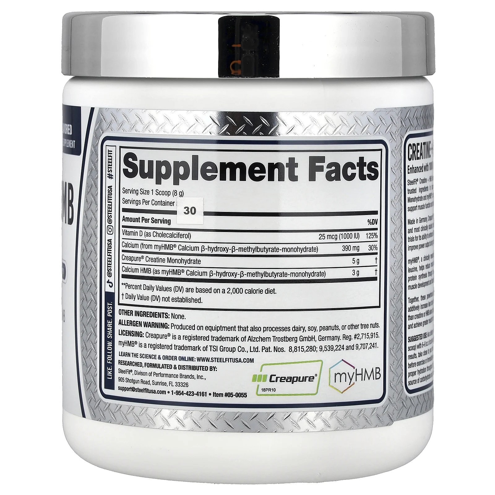 SteelFit, креатин и HMB, без вкусовых добавок, 240 г (8,5 унции)