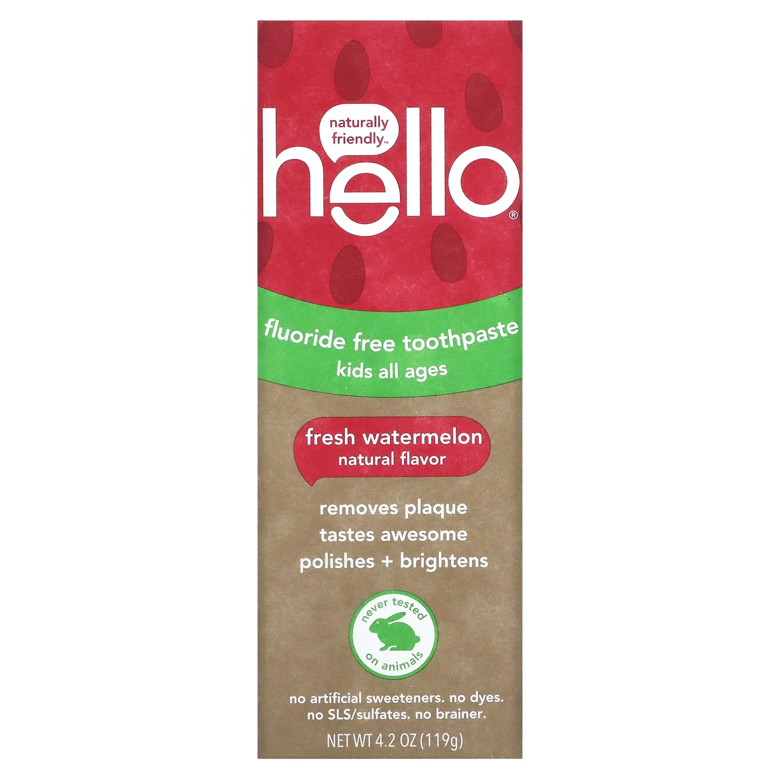 Hello, Kids, зубная паста без фтора, свежий арбуз, 119 г (4,2 унции)
