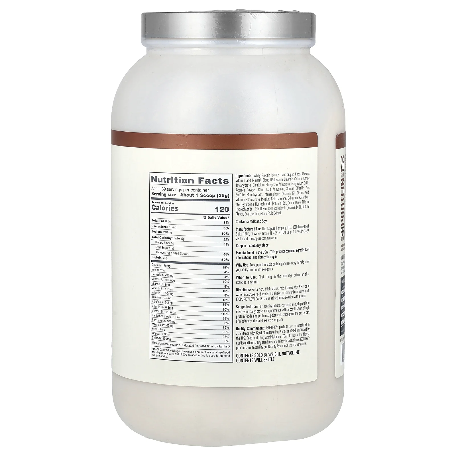 Isopure, Изолят сывороточного белка со вкусом натурального шоколада, 3 фунта (1361 г)