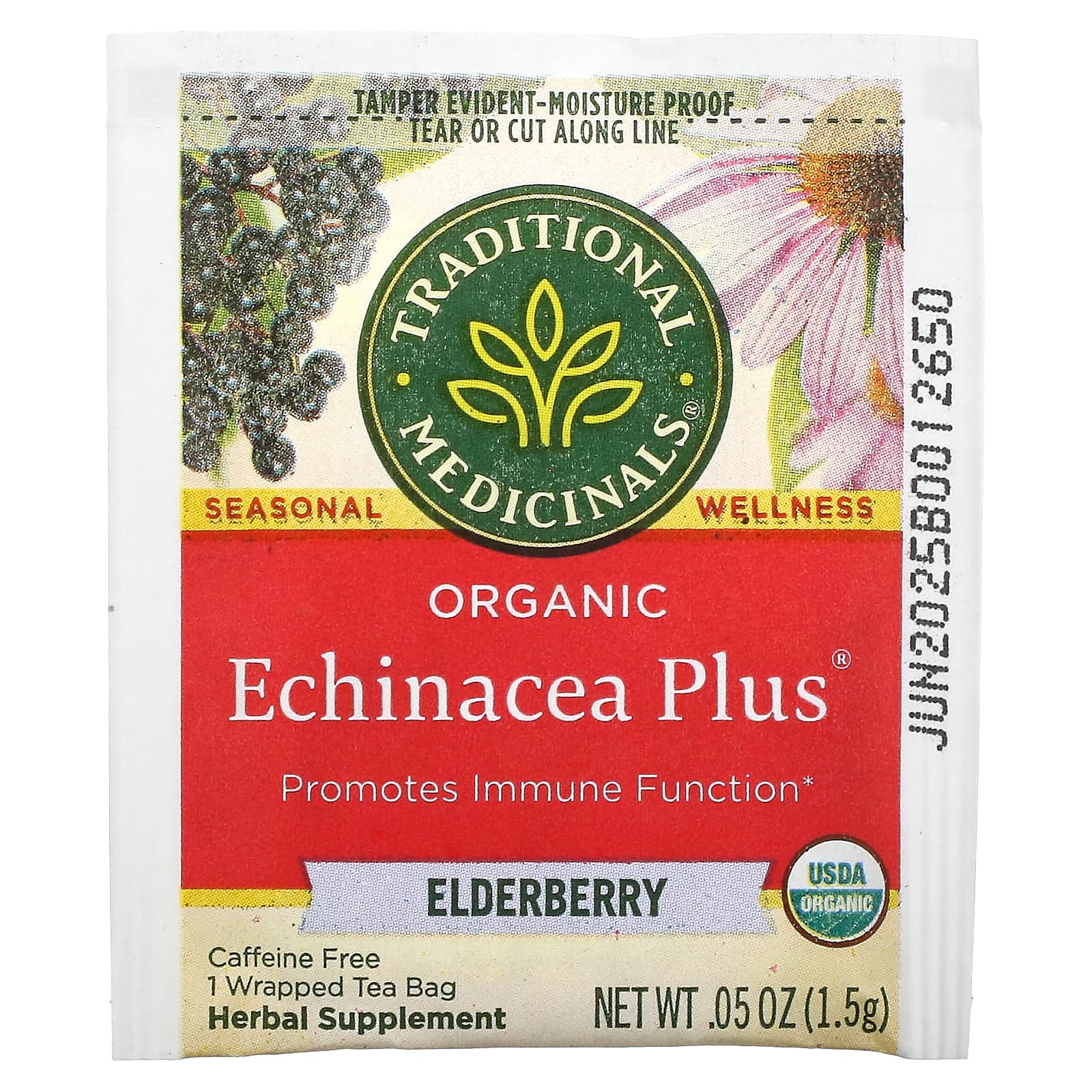 Traditional Medicinals, Organic Echinacea Plus, бузина, без кофеина, 16 чайных пакетиков в упаковке, 24 г (0,85 унции)