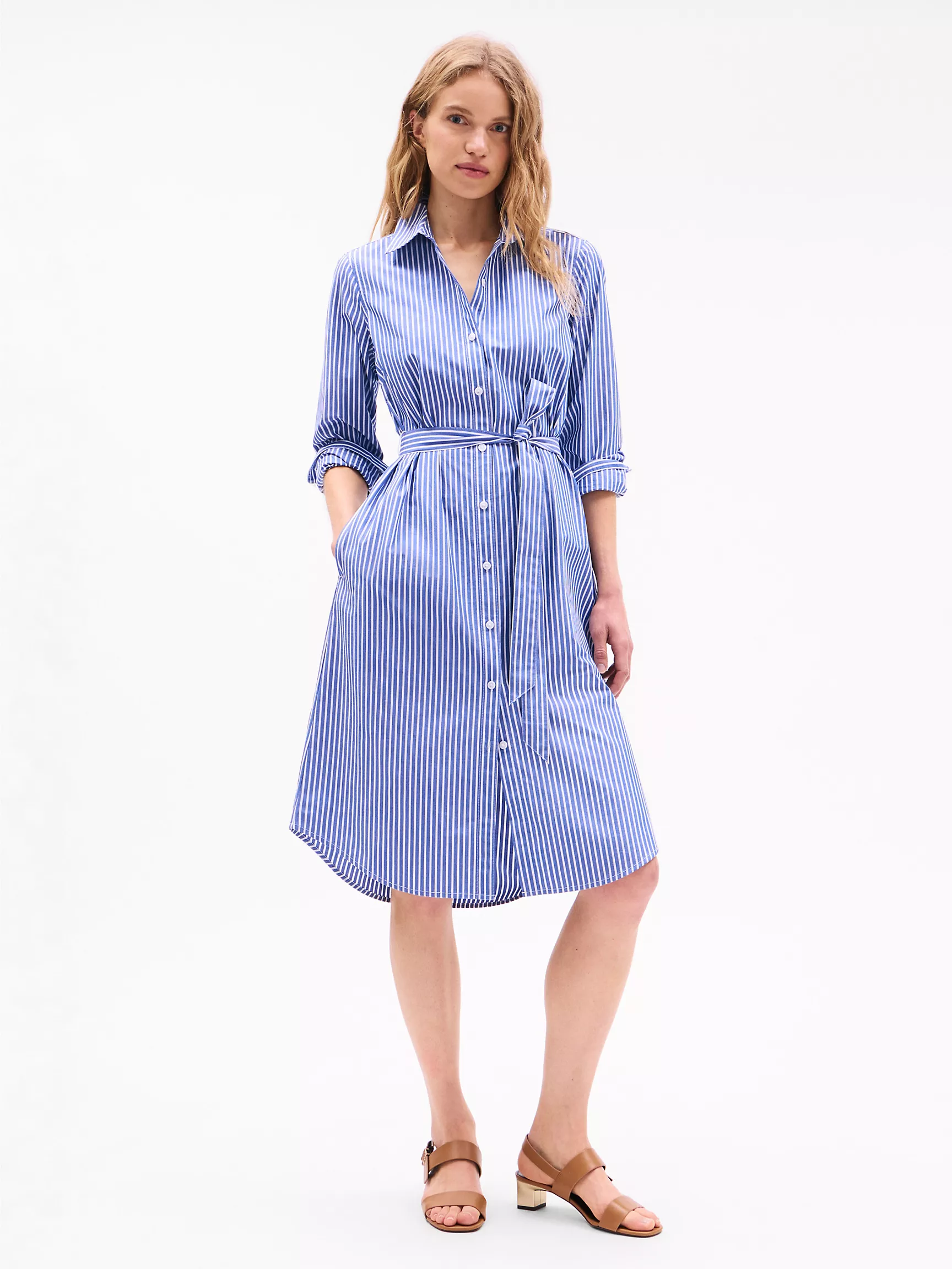 Женское платье Tommy Hilfiger, Миди платье-рубашка из поплина с длинным рукавом