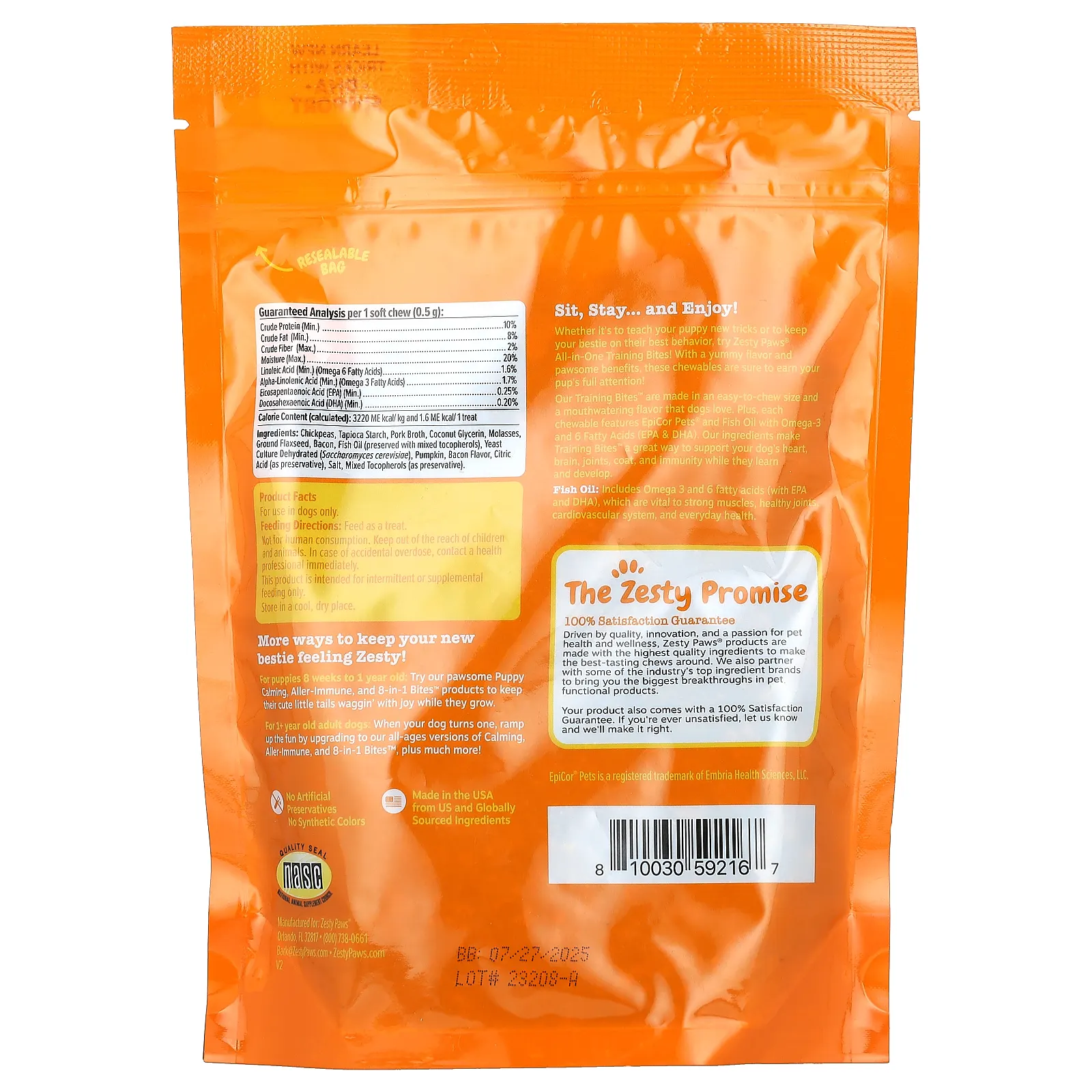 Zesty Paws, All-In-One Training Bites, комплекс для тренировок, для собак всех возрастов, со вкусом бекона, 340 г (12 унций)