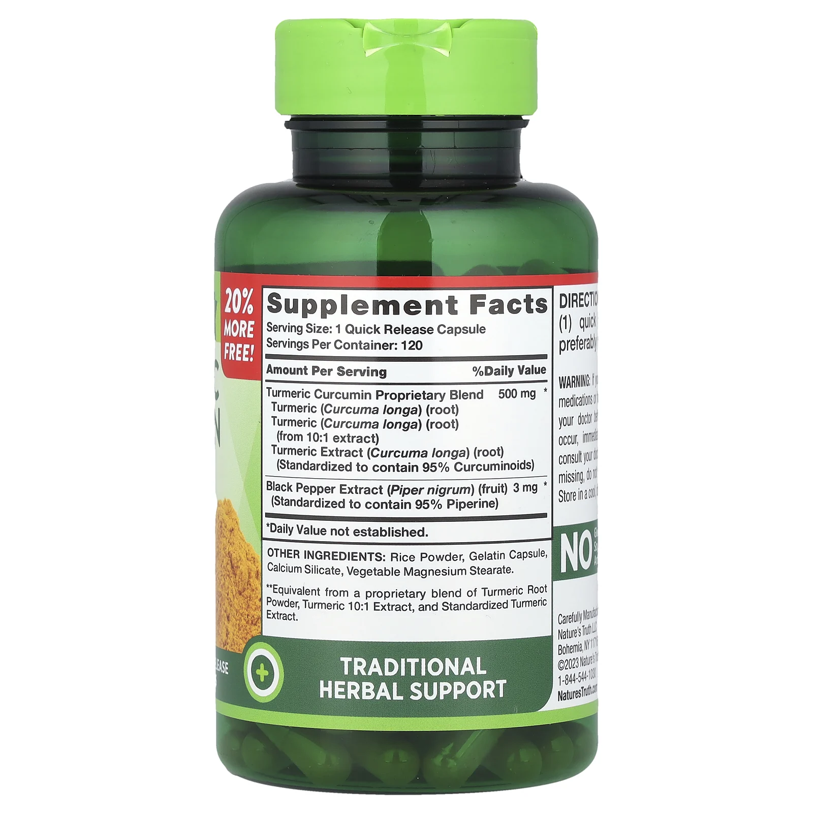 Nature's Truth, Куркума, комплекс куркумина и экстракт черного перца, 500 мг, 120 капсул с быстрым высвобождением