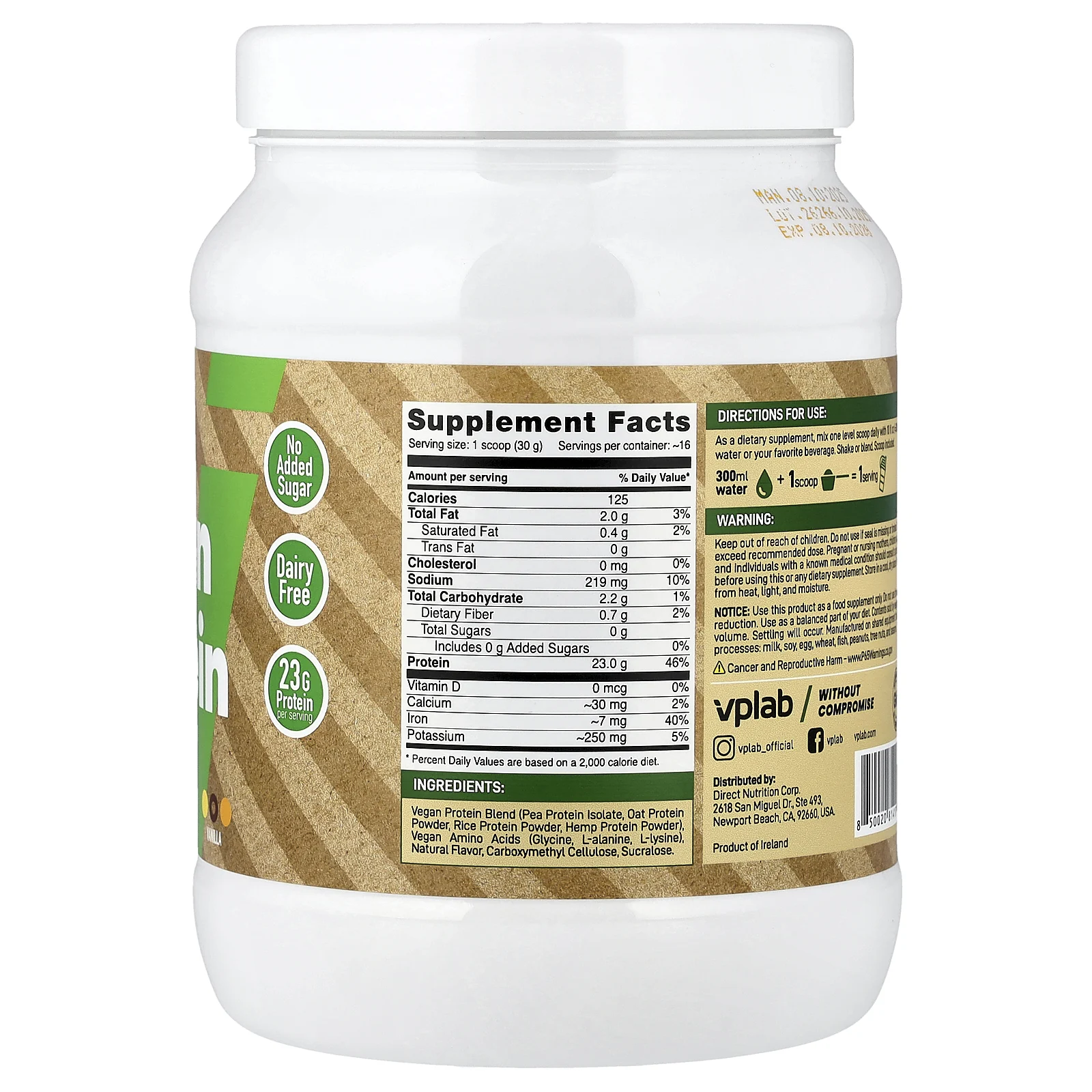 Vplab, веганский протеин, со вкусом ванили, 500 г (17,6 унции)