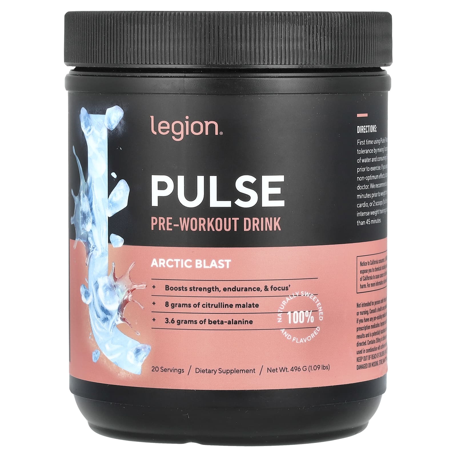 Legion Athletics, Pulse, предтренировочный напиток, Arctic Blast, 496 г (1,09 фунта)