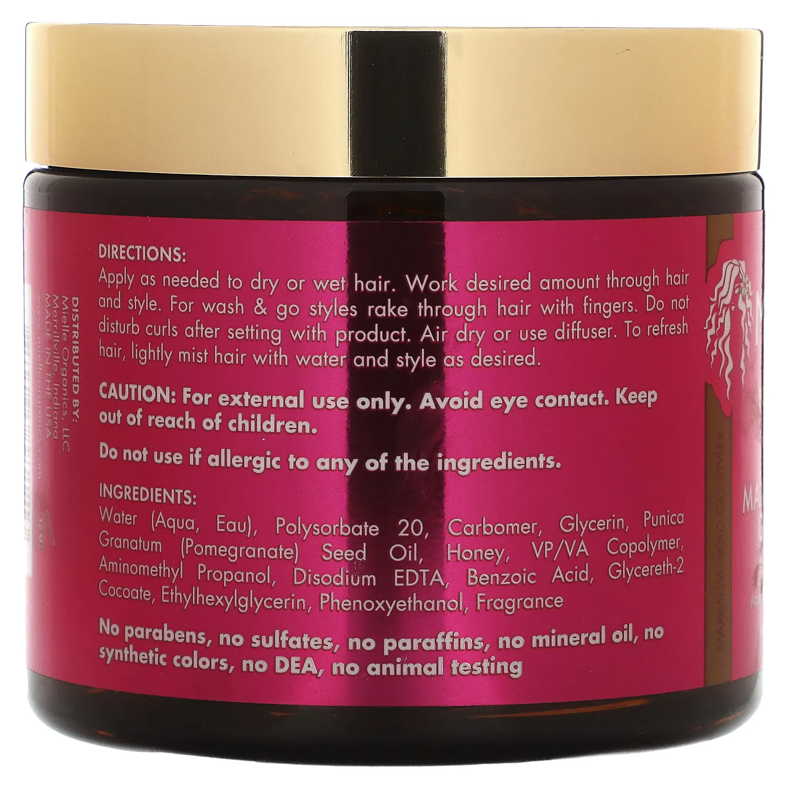 Mielle, Гель-стайлер, максимальная фиксация, смесь граната и меда, 454 г (16 унций)