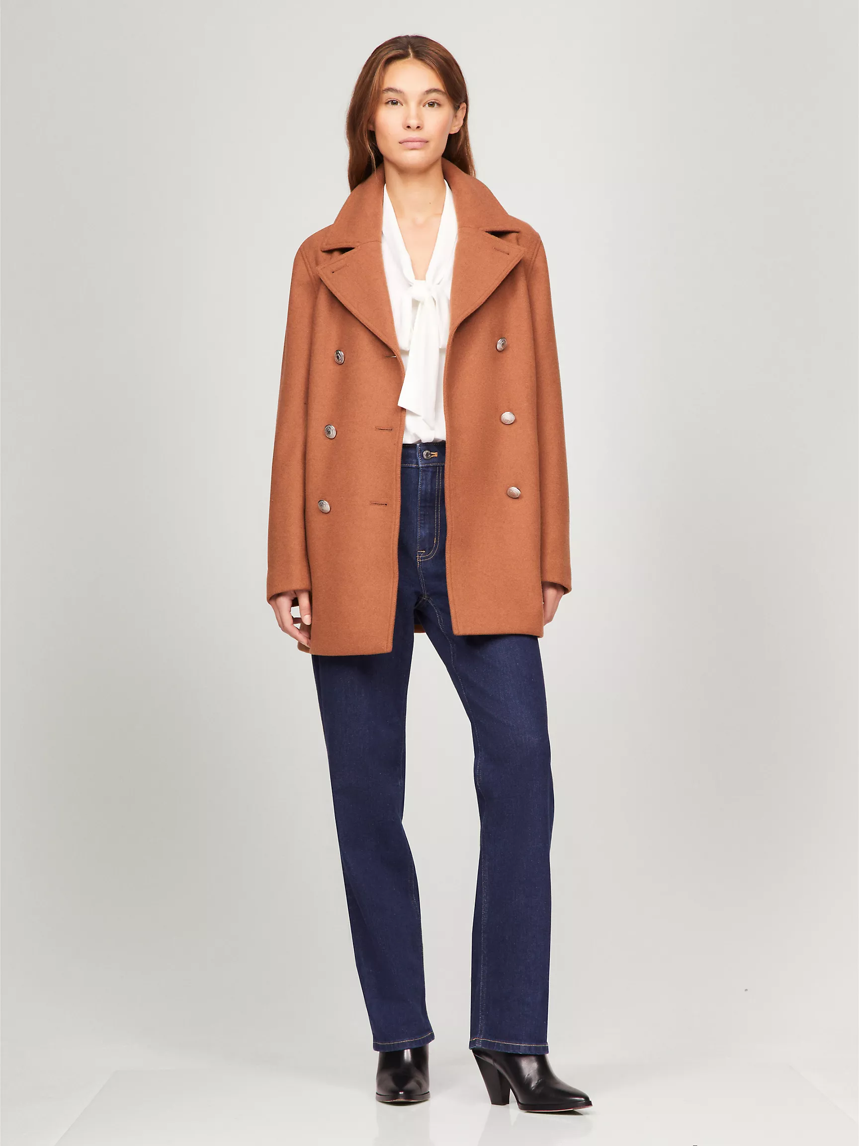 Женское пальто Tommy Hilfiger, Классическое двубортное пальто из шерстяной смеси