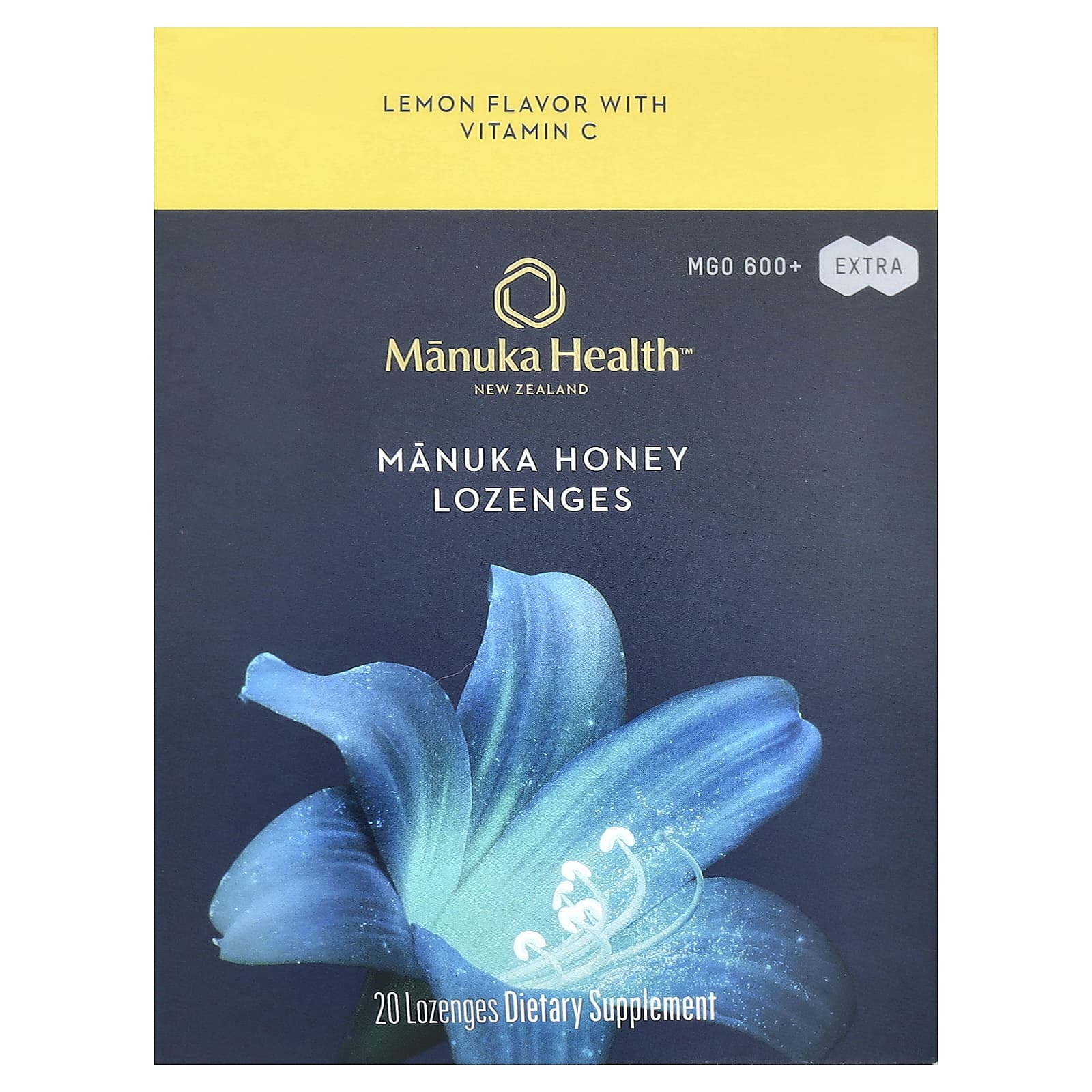 Manuka Health, леденцы с медом манука, со вкусом лимона, MGO 600+, 20 леденцов