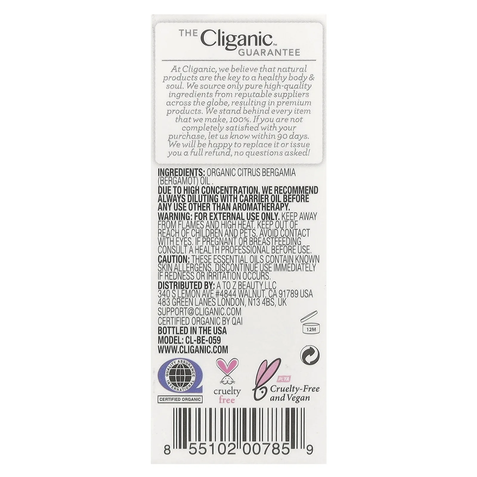 Cliganic, 100% чистое эфирное масло, бергамот, 10 мл (0,3 жидкой унции)