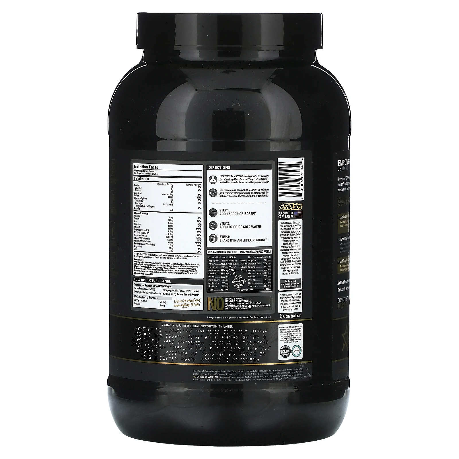 EHPlabs, IsoPept, гидролизованный изолят сывороточного протеина, чашки с арахисовой пастой, 959 г (2,11 фунта)