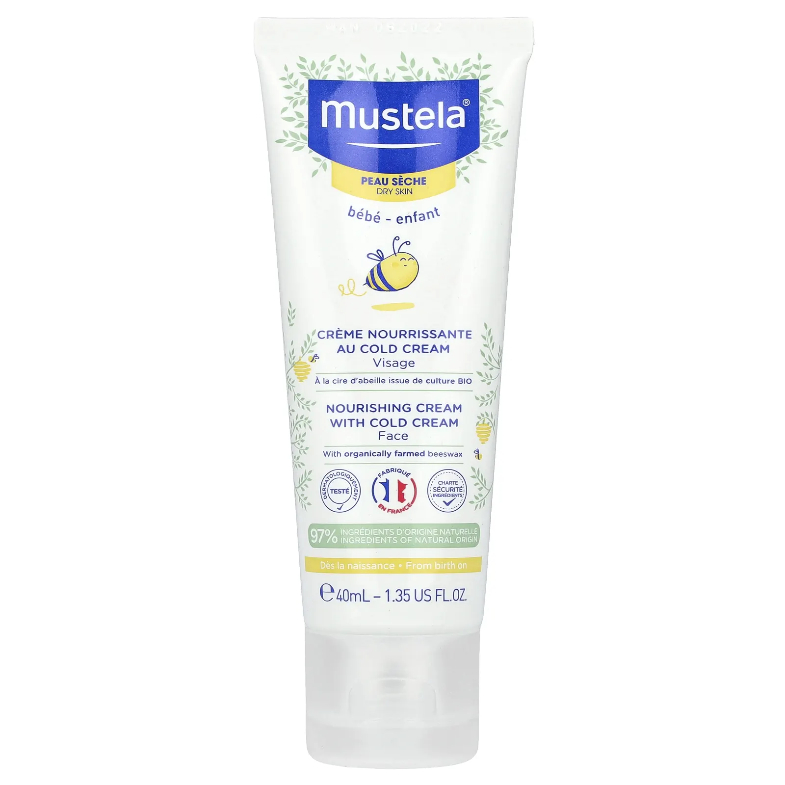 Mustela, питательный охлаждающий детский крем для лица, для сухой кожи, 40 мл (1,35 жидк. унции)