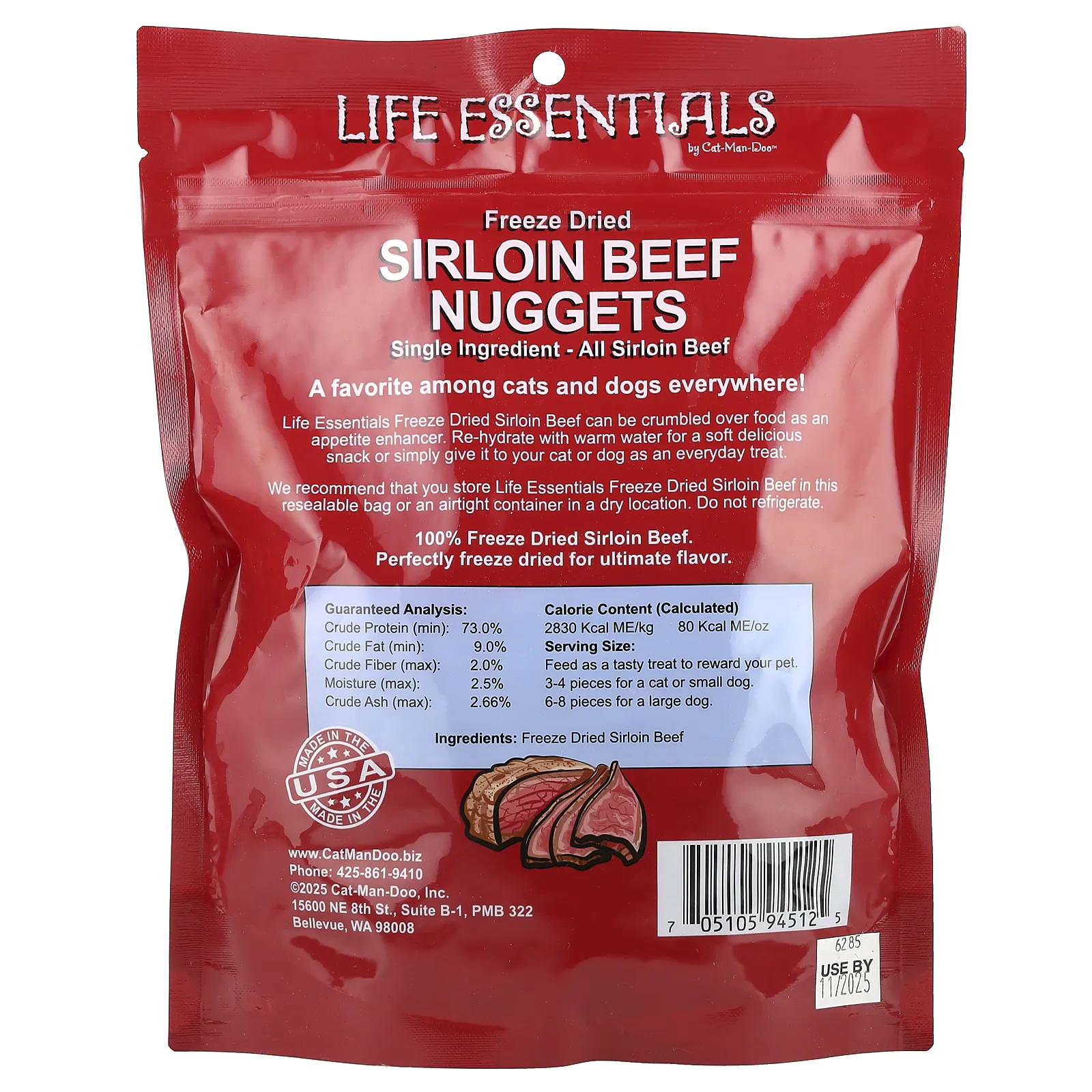 Cat-Man-Doo, Life Essentials, сублимированные говяжьи наггетсы, для кошек и собак, 170 г (6 унций)