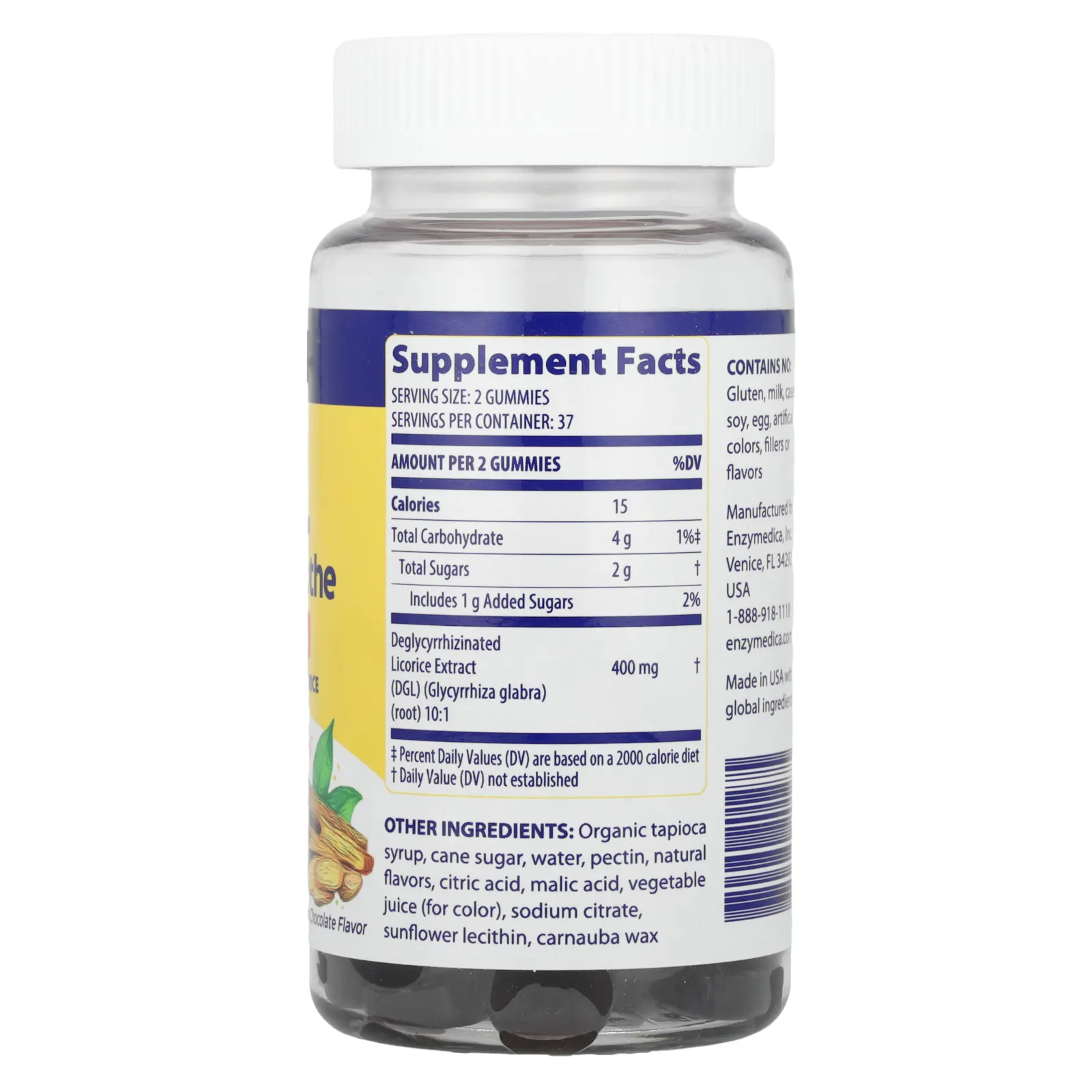 Enzymedica, DGL, жевательные таблетки для успокоения желудка, со вкусом немецкого шоколада, 74 жевательные таблетки