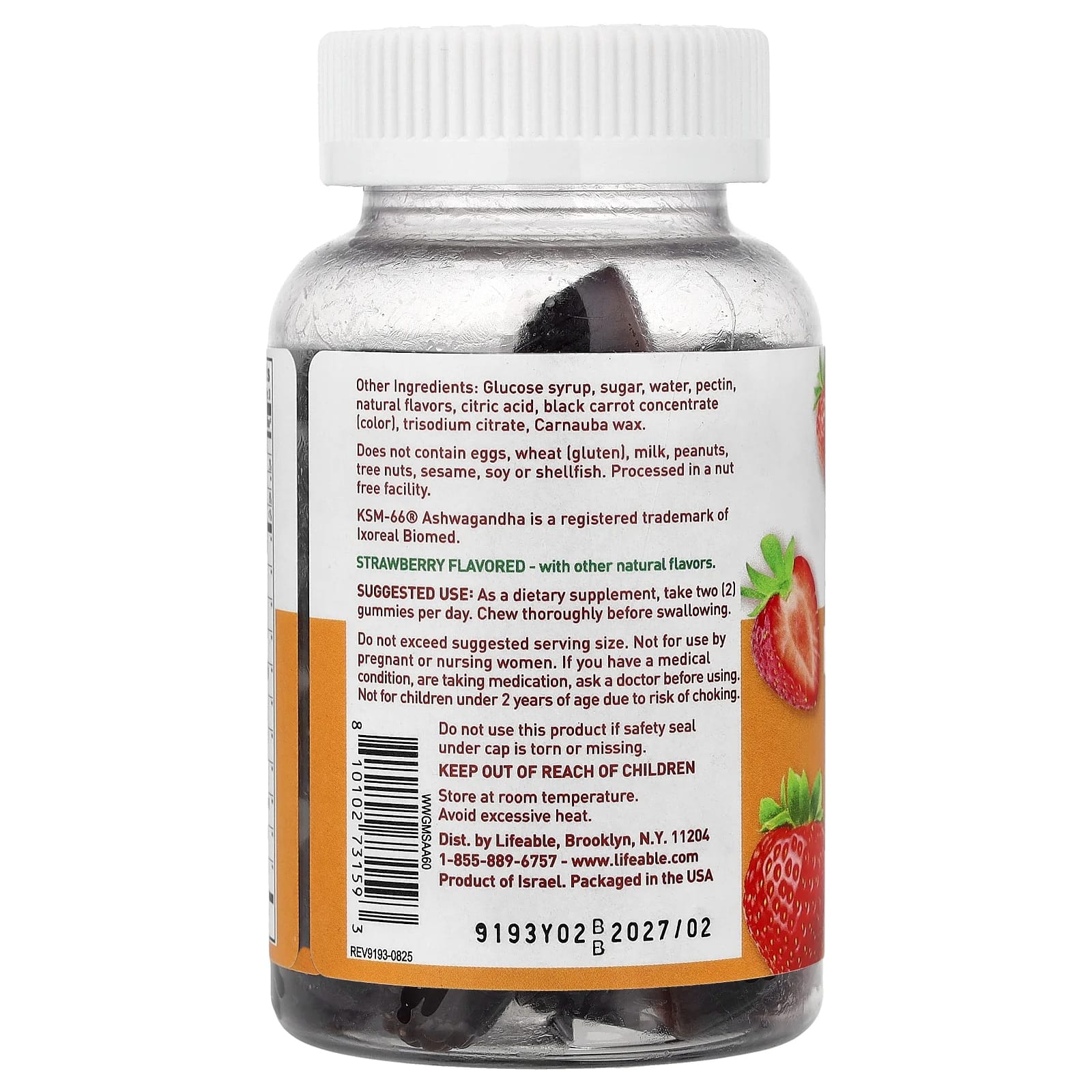 Lifeable, Mushroom + KSM-66®, жевательные ашваганда, со вкусом клубники, 60 жевательных таблеток