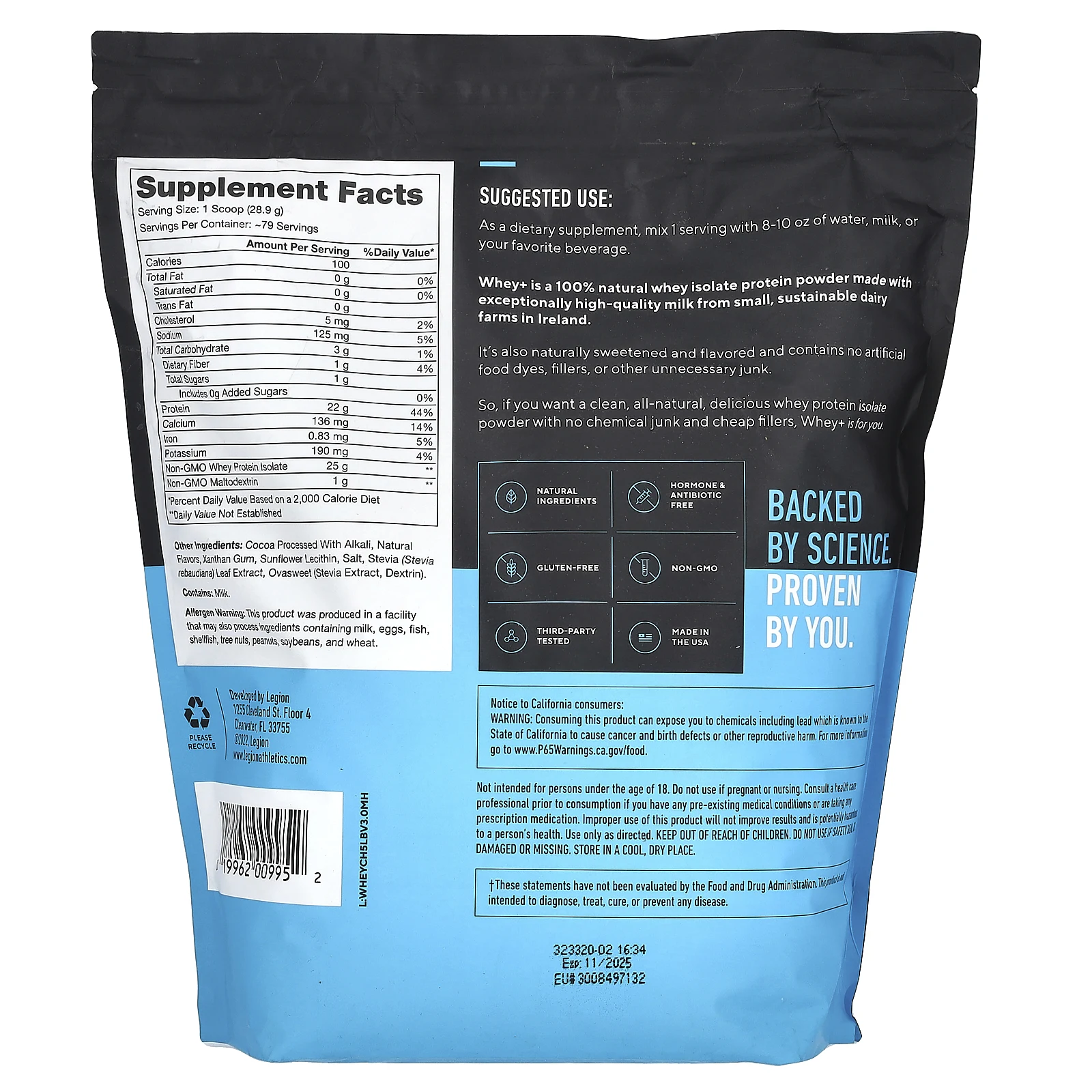 Legion Athletics, Whey +, порошок из сывороточного протеина, голландский шоколад, 2267,96 г (5 фунтов)