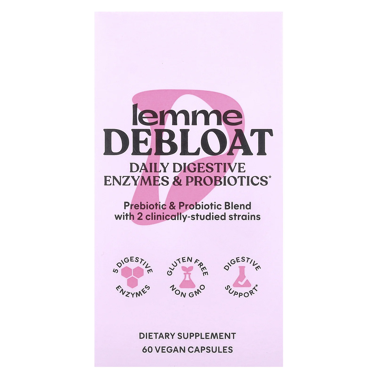 Lemme, Debloat, ежедневные пищеварительные ферменты и пробиотики, 60 веганских капсул