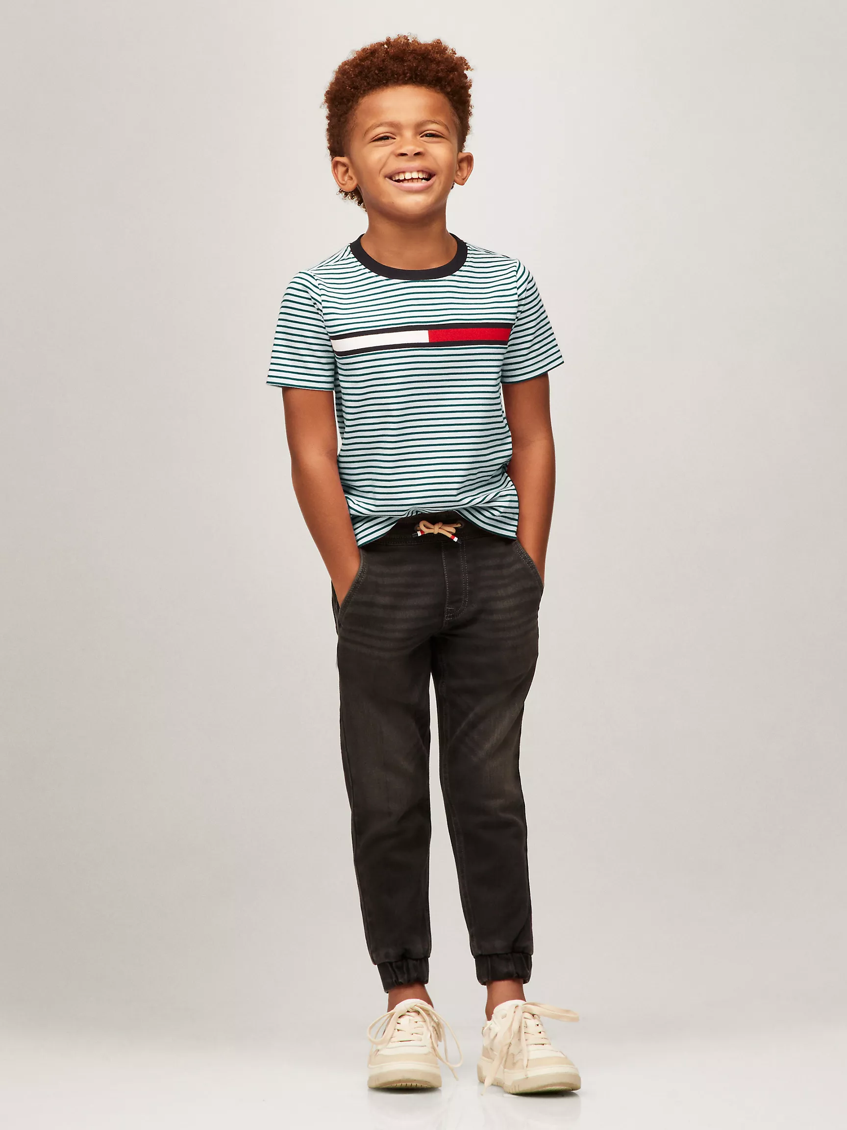 Футболка Tommy Hilfiger для мальчиков, Детская футболка с логотипом флага и полосками