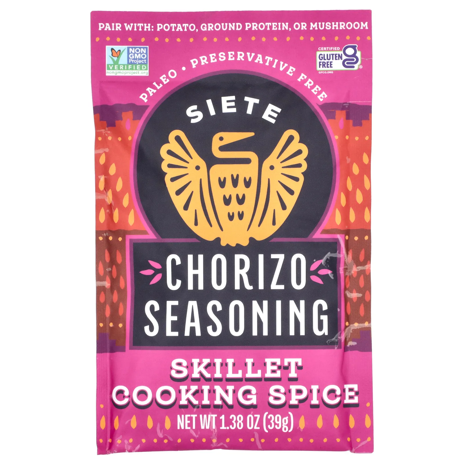Siete, приправа чоризо, специи для сковороды, 39 г (1,38 унции)