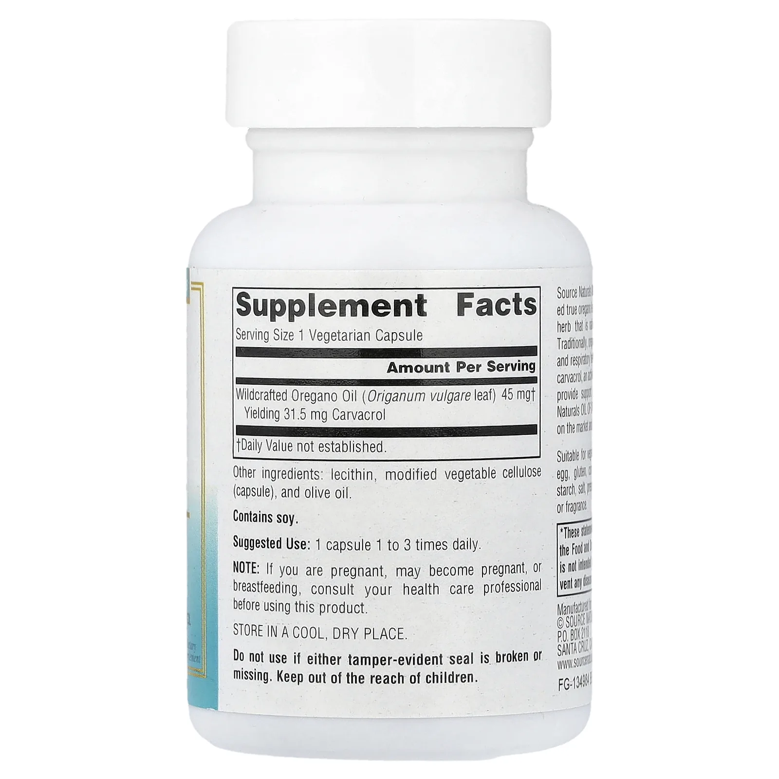 Source Naturals, Wellness, масло орегано, 30 вегетарианских капсул (45 мг в 1 капсуле)