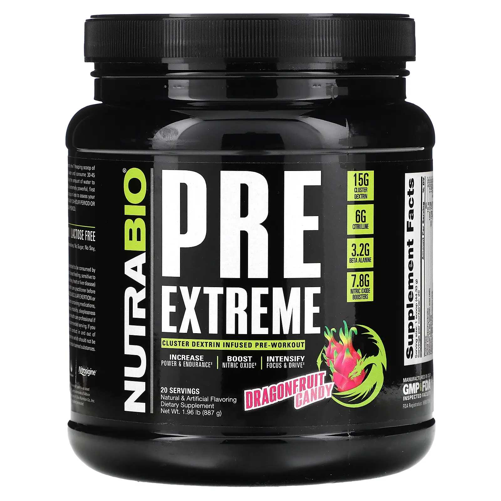 NutraBio, PRE Extreme, конфеты из драконьего фрукта, 887 г (1,96 фунта)
