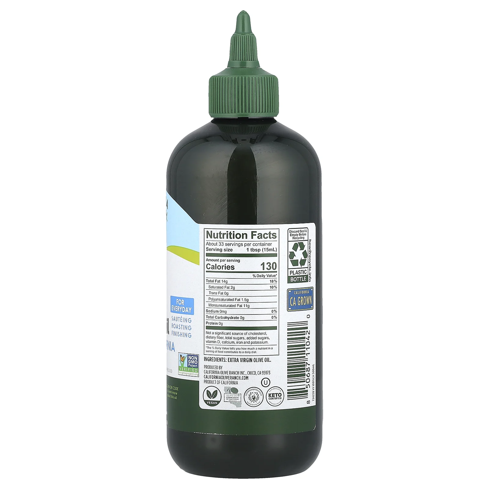 California Olive Ranch, Chef's Bottle™, нерафинированное оливковое масло высшего качества, 100% от штата Калифорния, 500 мл (16,9 жидк. унции)