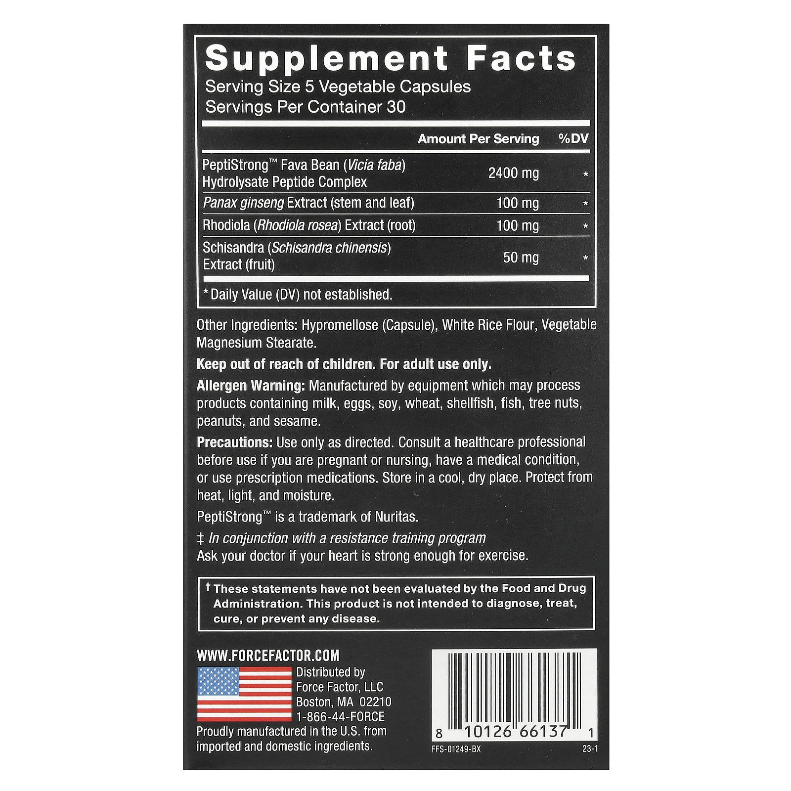 Force Factor, средство для наращивания мышечной массы с разработанным искусственным интеллектом PeptiStrong, 150 растительных капсул