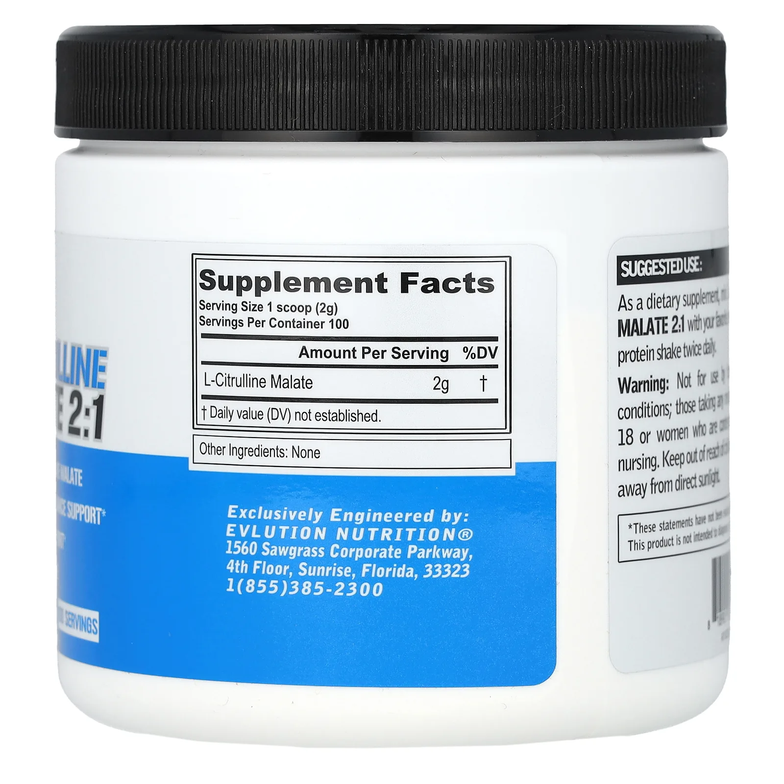 EVLution Nutrition, L-цитруллин малат 2:1, без вкусовых добавок, 200 г (7,05 унции)