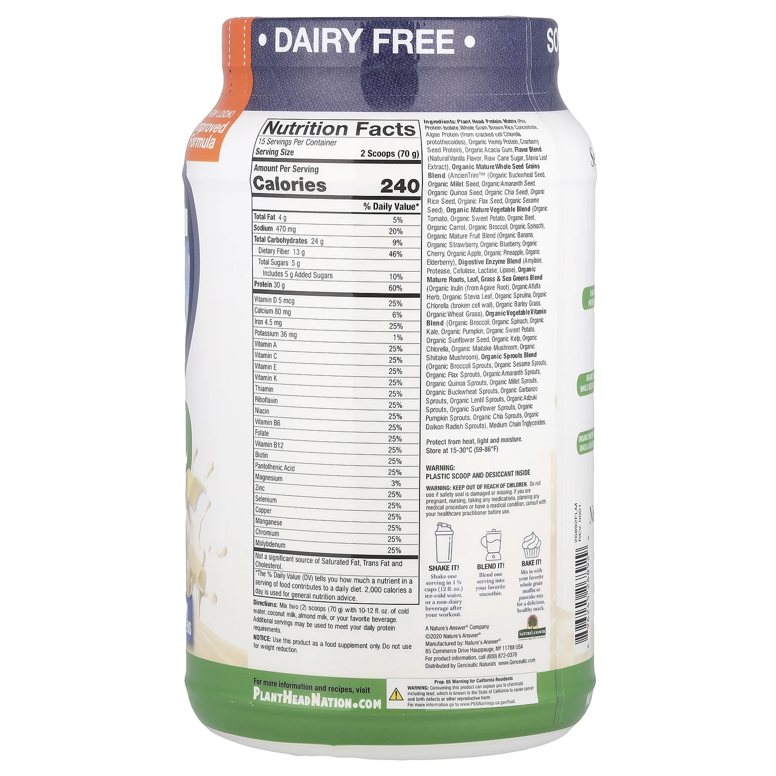 Genceutic Naturals, Plant Head, источник растительного белка, ваниль, 1050 г (2,3 фунта)