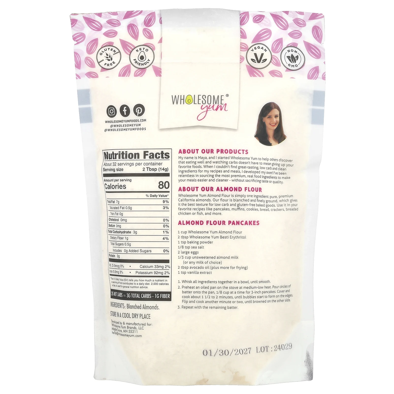 Wholesome Yum, Сверхтонкая и бланшированная миндальная мука, 454 г (1 фунт)