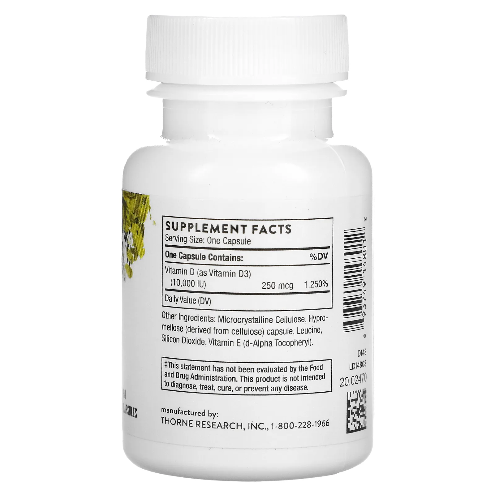 Thorne, D-10 000, 250 мкг (10 000 МЕ), 60 капсул