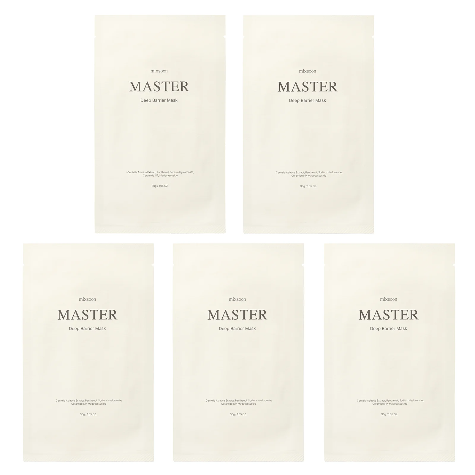 Mixsoon, Master, маска для лица с глубоким барьером, 5 листовых масок, 30 г (1,05 унции)