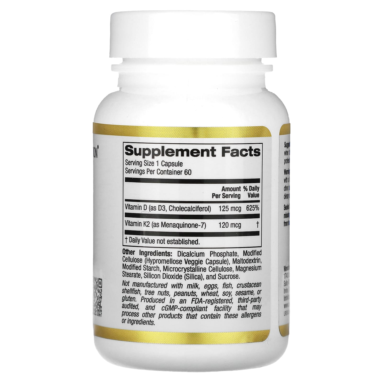 California Gold Nutrition, витамины D3 и К2, 60 растительных капсул