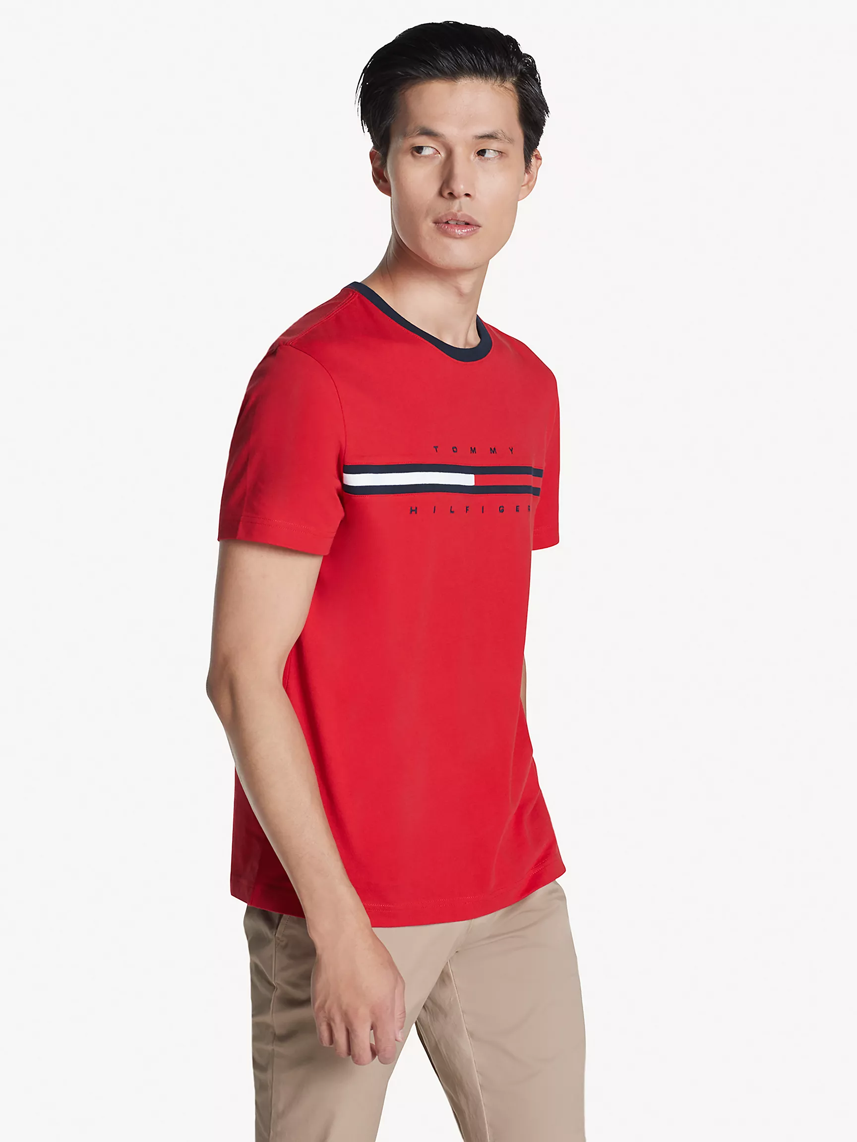 Мужская футболка Tommy Hilfiger, Футболка с вышитым логотипом и полоской в стиле флага
