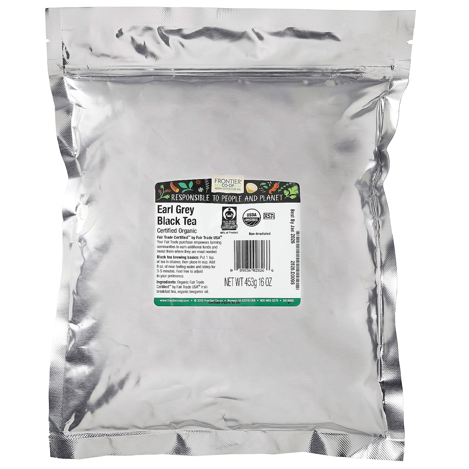 Frontier Co-op, Earl Grey, органический черный чай, 453 г (16 унций)