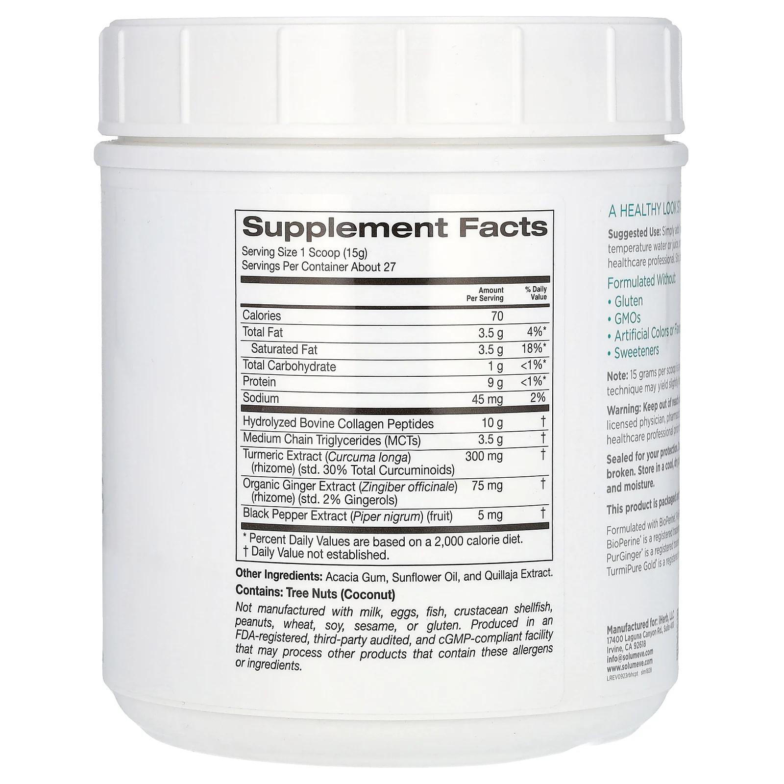 Solumeve, пептиды гидролизованного коллагена с куркумой, 400 г (14 унций)